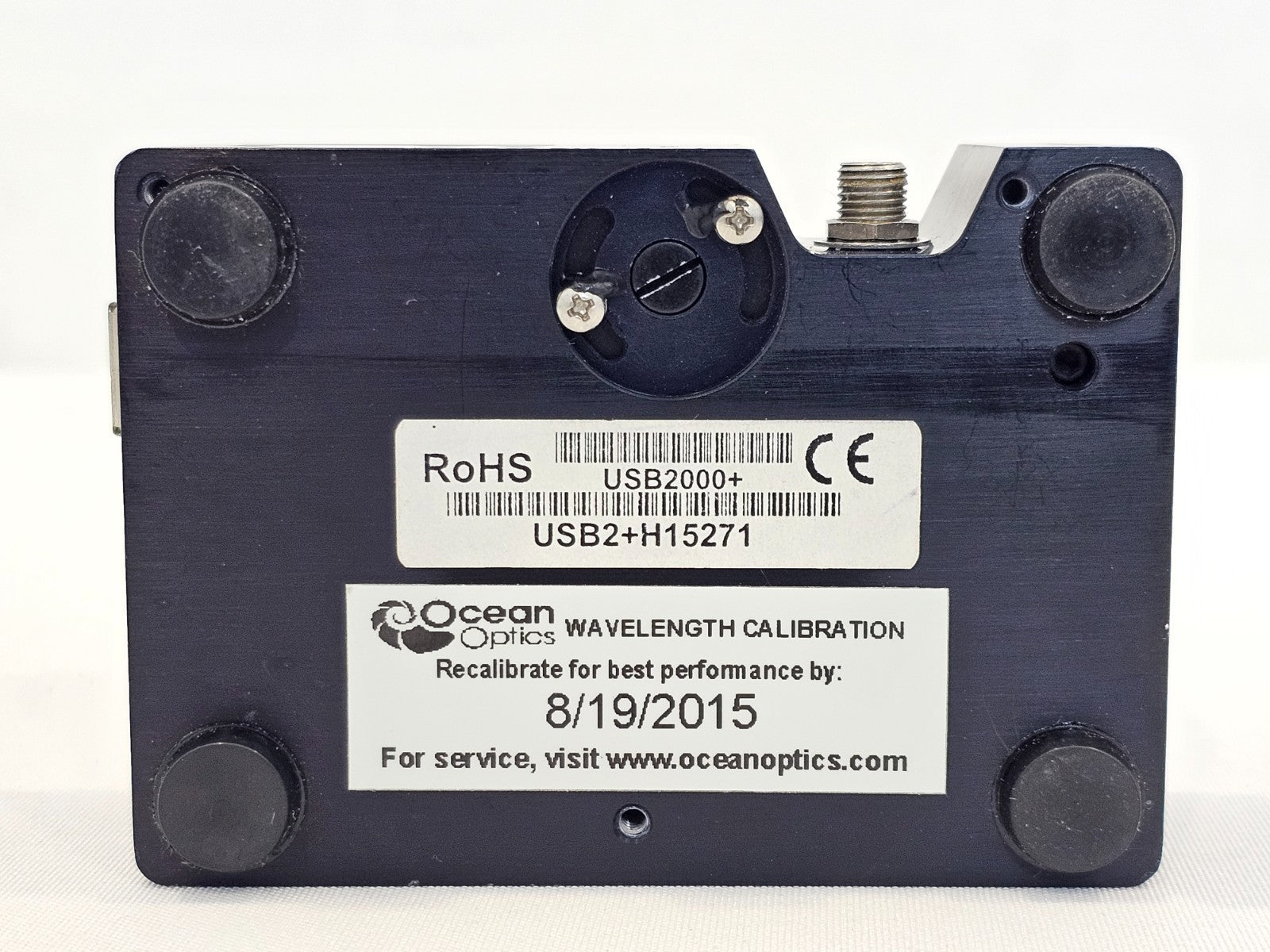 Ocean Optics USB2000+ spectrometer side view showing 22-pin accessory connector and RS-232 port