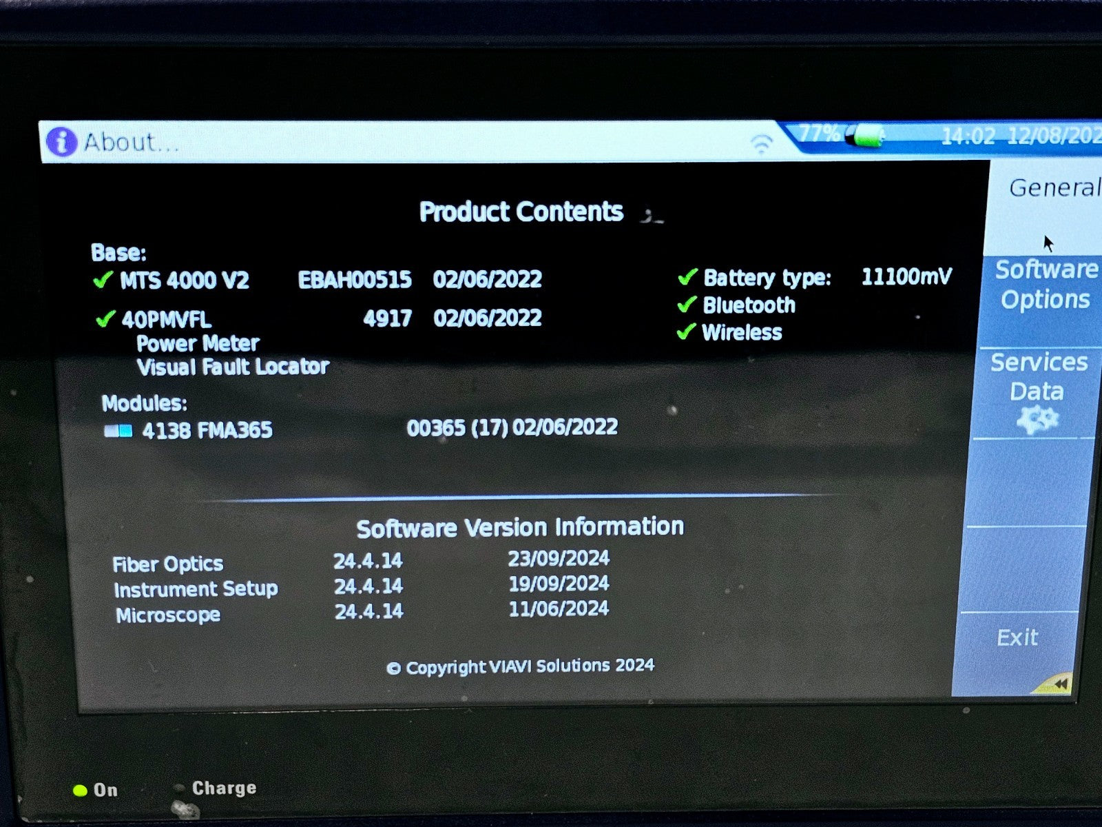 Viavi JDSU MTS 4000 V2 with 4138 FMA365 1310 1550 + 1650nm Live SM OTDR APC