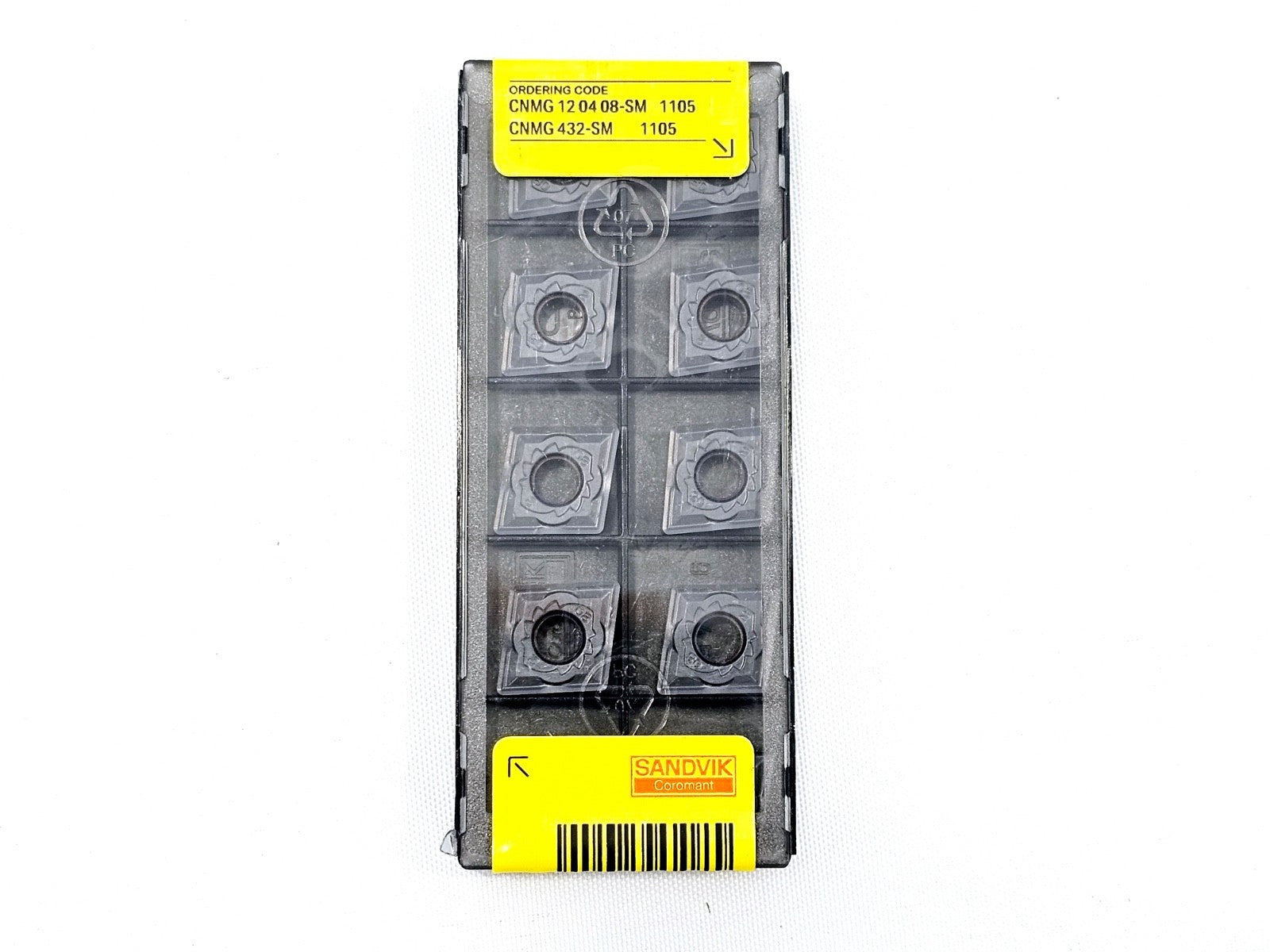 Sandvik Coromant CNMG 120408-SM 1105 carbide inserts showing double-sided negative insert geometry