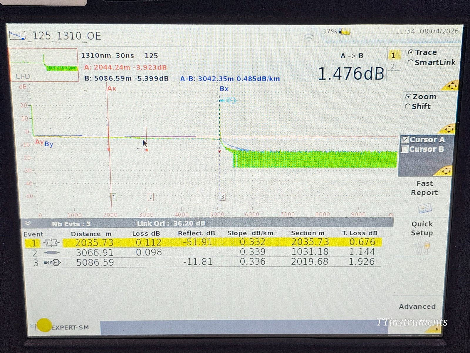 Viavi MTS 6000A V2 + 8126C SM OTDR 1310/1550nm 47 dB Bi-Directional Test FCOMP19