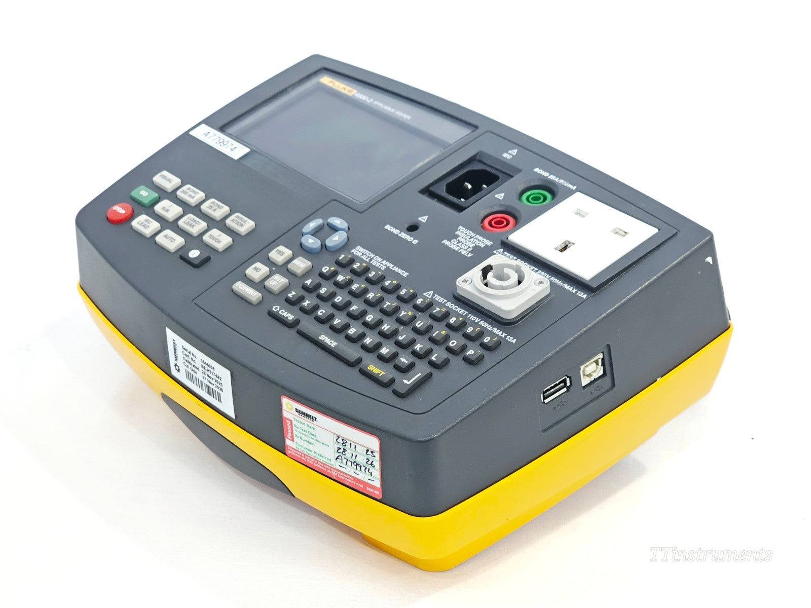 Fluke 6500-2 PAT Tester side view showing test ports and connectors