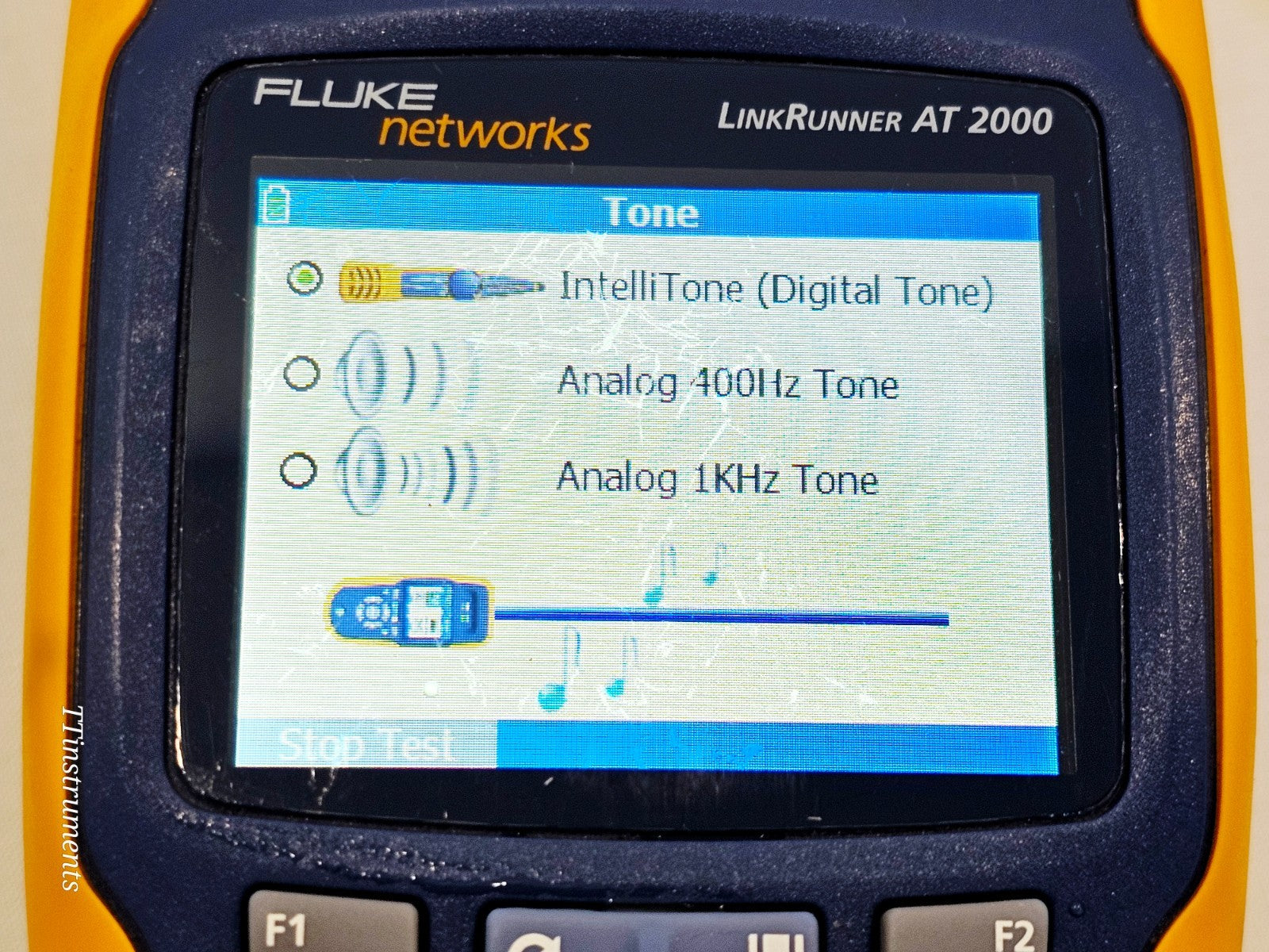 Fluke Networks tester battery compartment and power connection detail