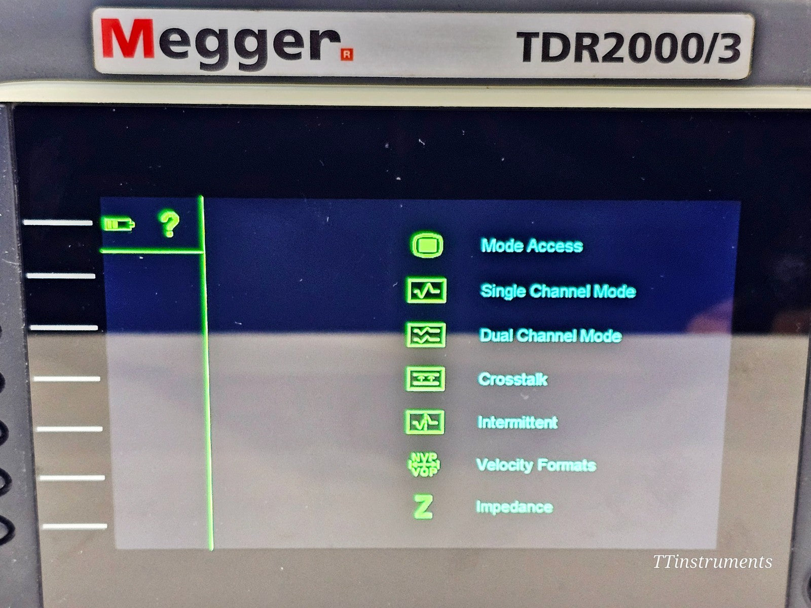 Megger TDR2000/3 serial number and label plate close-up