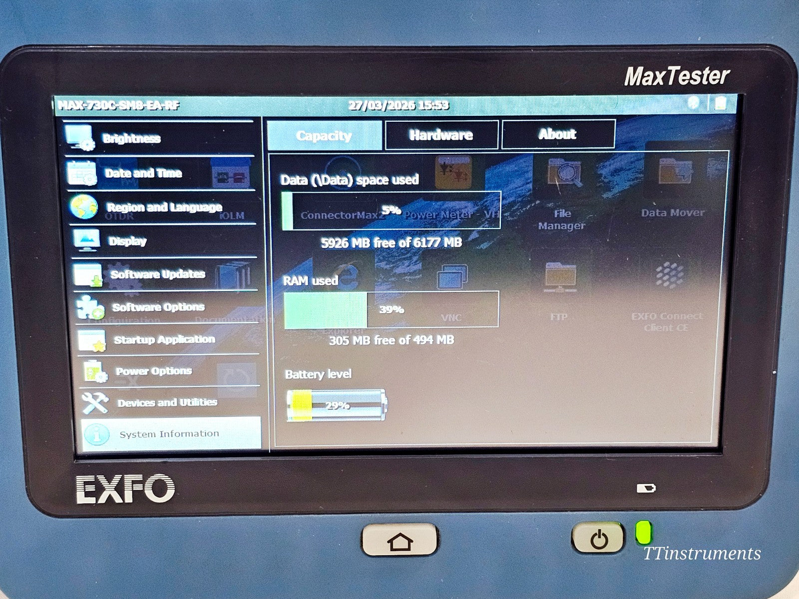 EXFO MAX-730C-SM8-EA OTDR battery compartment detail