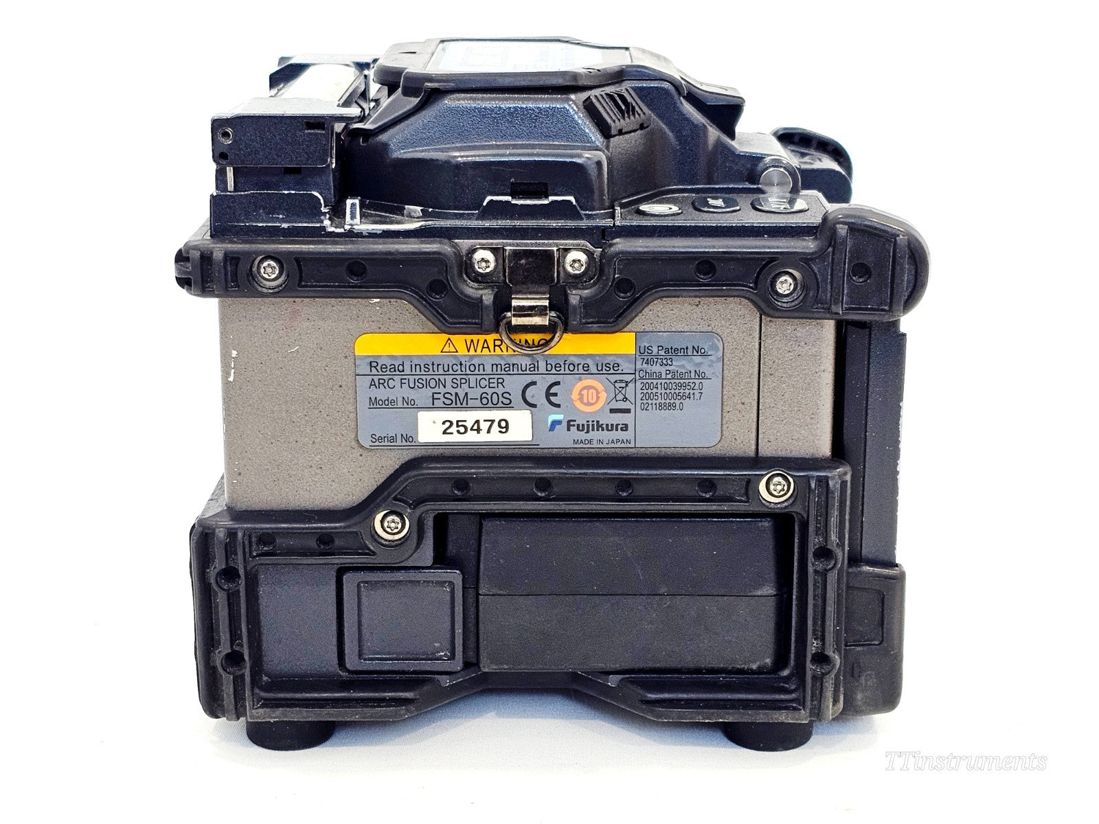 Fujikura FSM-60S splicer top-down view of fibre alignment and electrode assembly