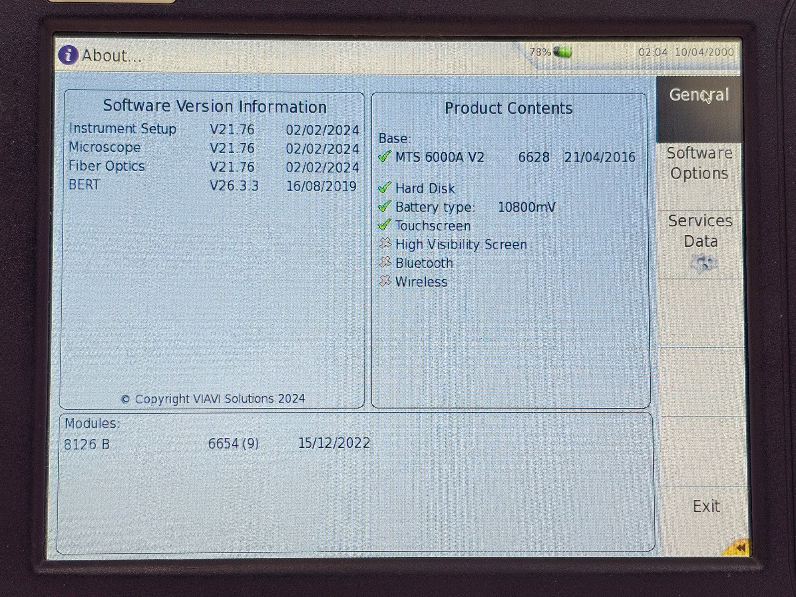 Viavi MTS 6000A V2 + 8126B Singlemode Module OTDR 1310/1550nm Power Meter Source