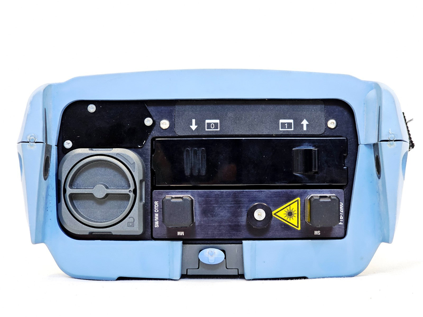 EXFO FTB-7200D-12CD quad OTDR module top view showing SM/MM FC-PC optical ports and laser warning label