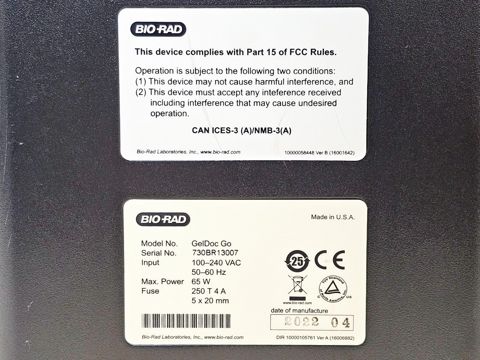 Bio-Rad GelDoc UV transilluminator platform inside imaging chamber