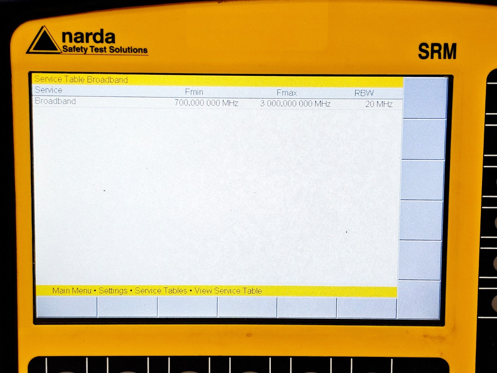 Narda SRM-3006 EMF meter full kit view with probe and accessories laid out