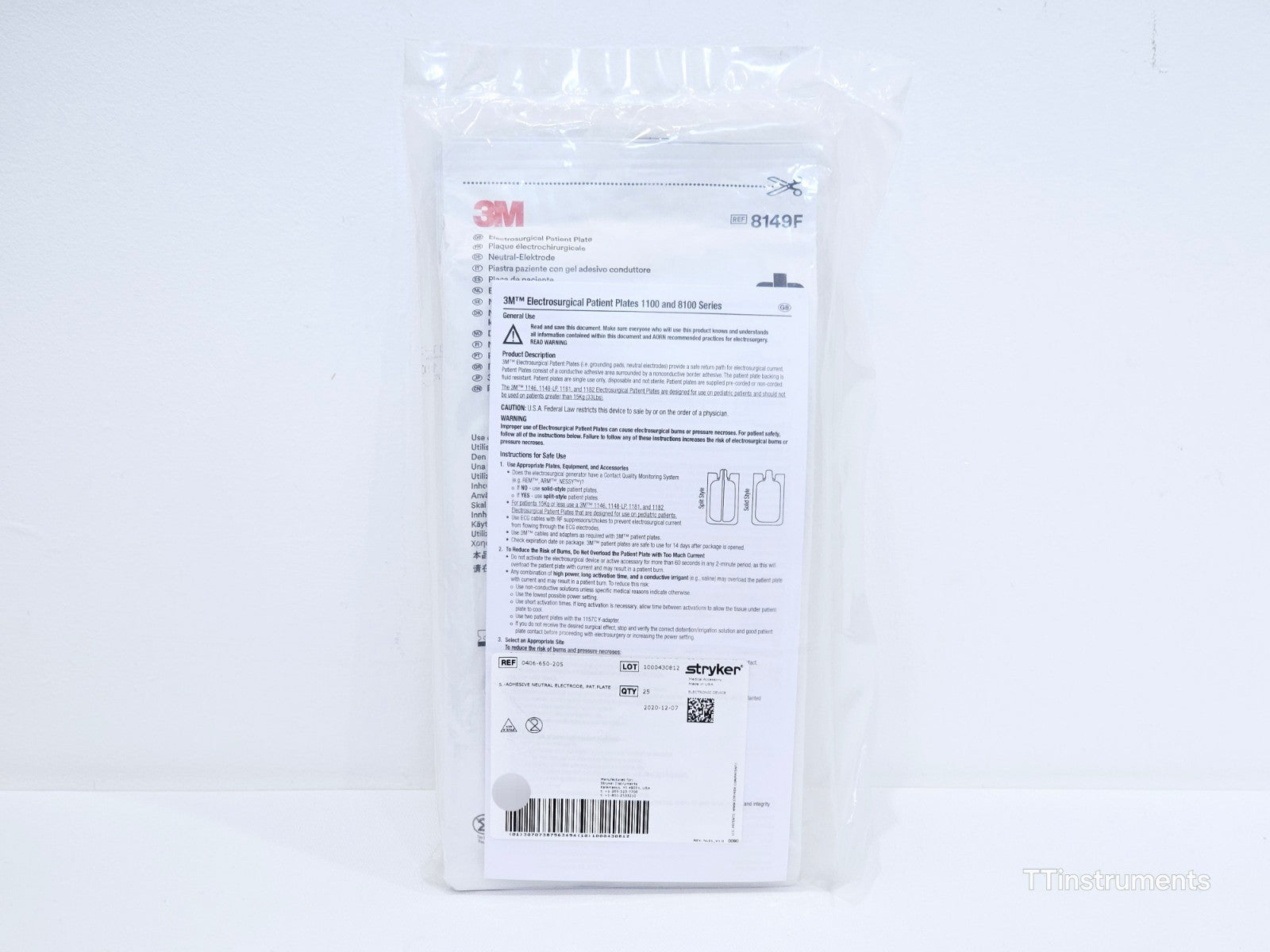 Stryker 0406-650-205 Adhesive Neutral Electrode PAT PLATE Pack of 25