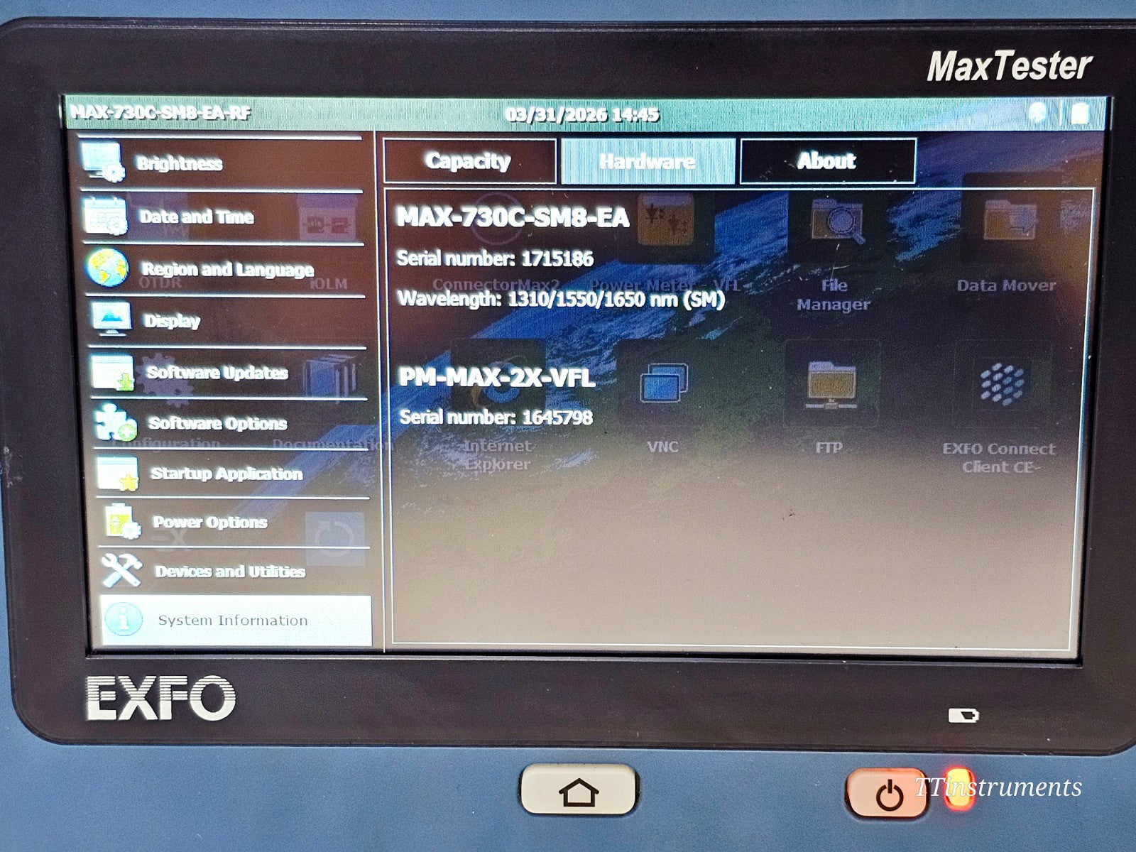 EXFO MAX-730C-SM8-EA used OTDR showing overall unit condition and cosmetic detail