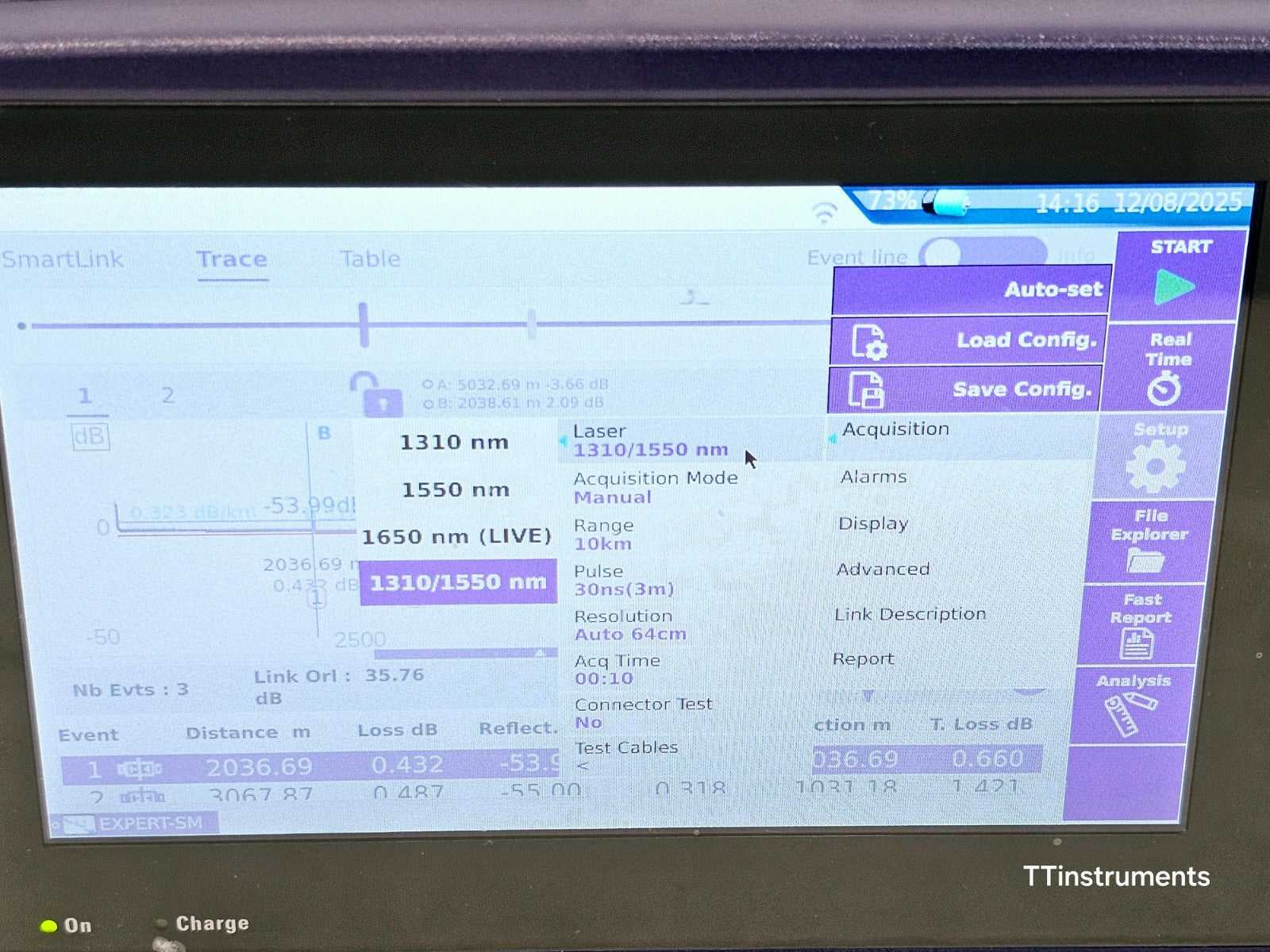 Viavi JDSU MTS 4000 V2 with 4138 FMA365 1310 1550 + 1650nm Live SM OTDR APC