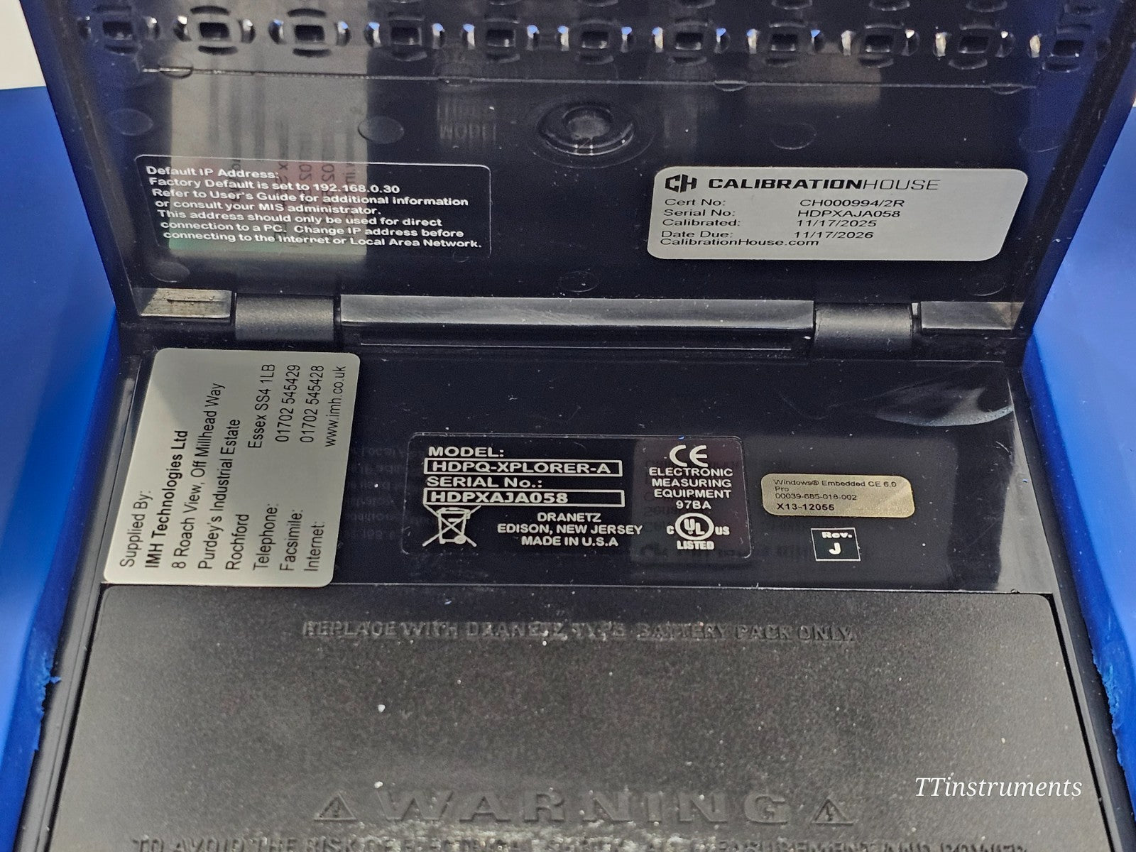 Dranetz HDPQ Xplorer left side view displaying power switch, GPS port and AC adapter connector
