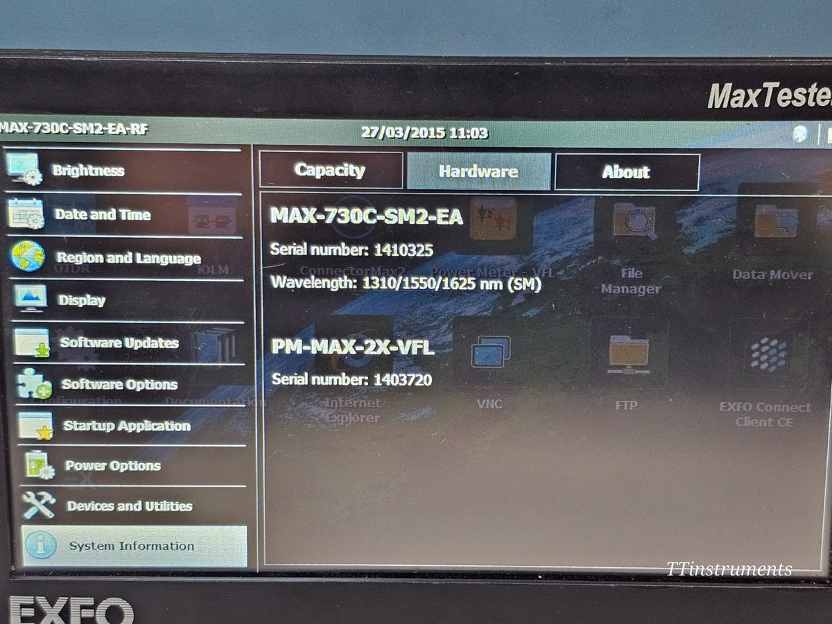 EXFO MAX-730C OTDR display showing trace and measurement data