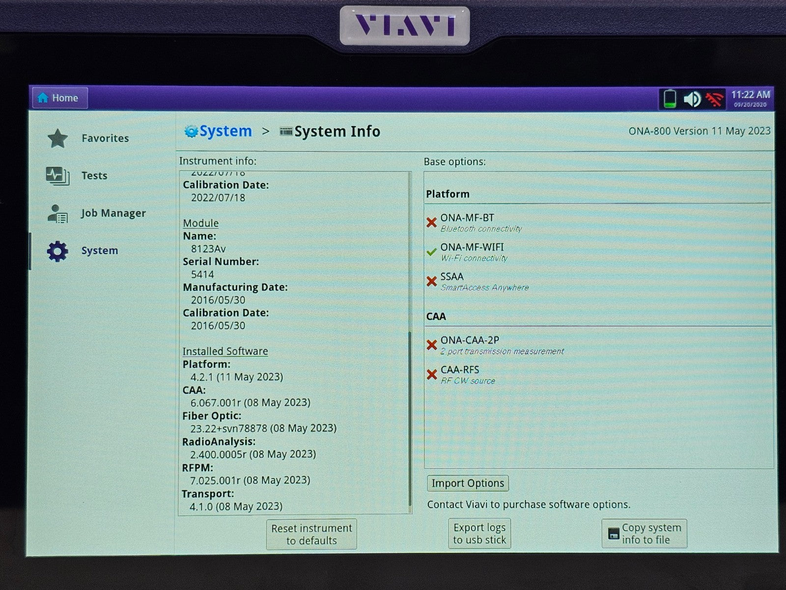 Viavi ONA-800 Mainframe with 8123 EVO AV RDZ Hi-Res MM OTDR Module E8123AV
