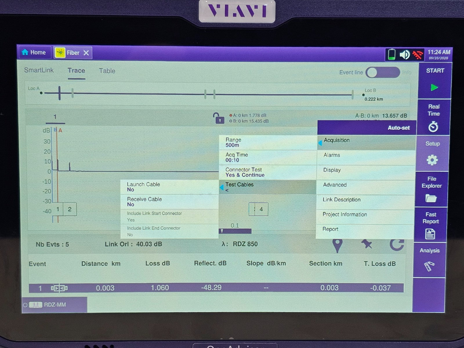 Viavi ONA-800 Mainframe with 8123 EVO AV RDZ Hi-Res MM OTDR Module E8123AV