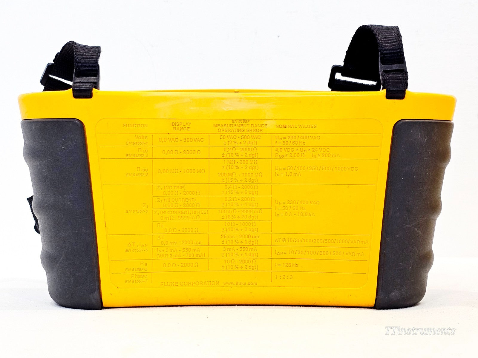 Fluke 1653B multifunction tester screen showing measurement reading