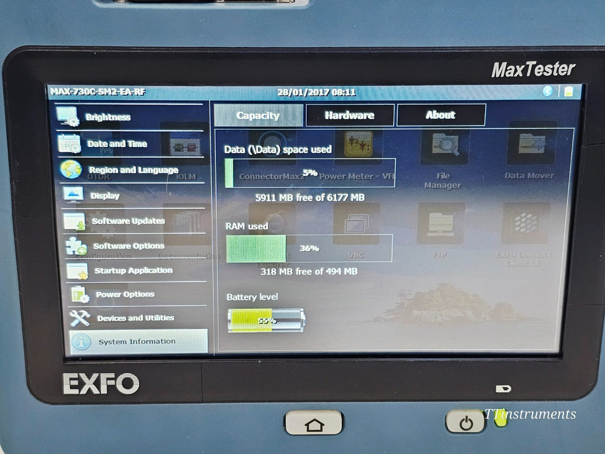 EXFO MAX-730C-SM2-EA cosmetic condition showing unit chassis detail