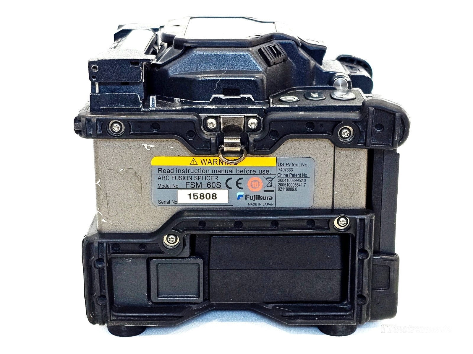 Fujikura FSM-60S splicer angled side view showing casing and wind protector