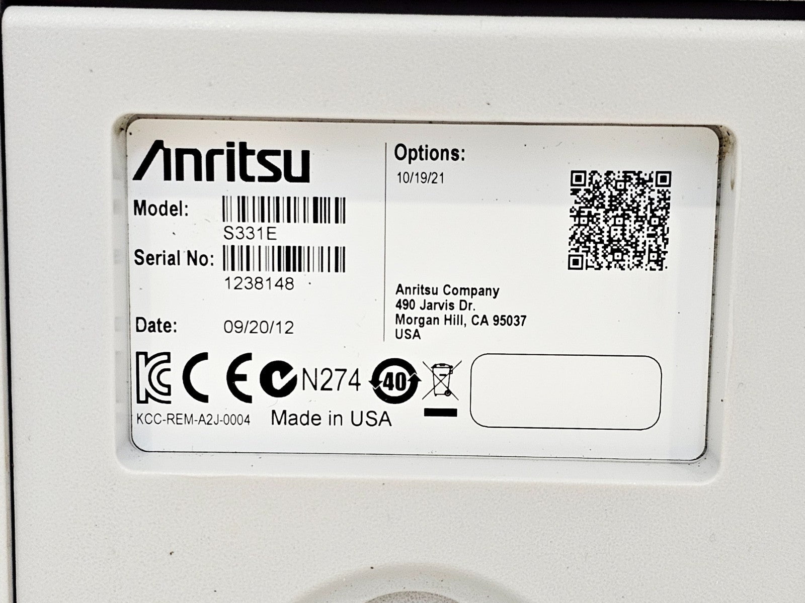 Anritsu S331E site master left side panel detail and controls