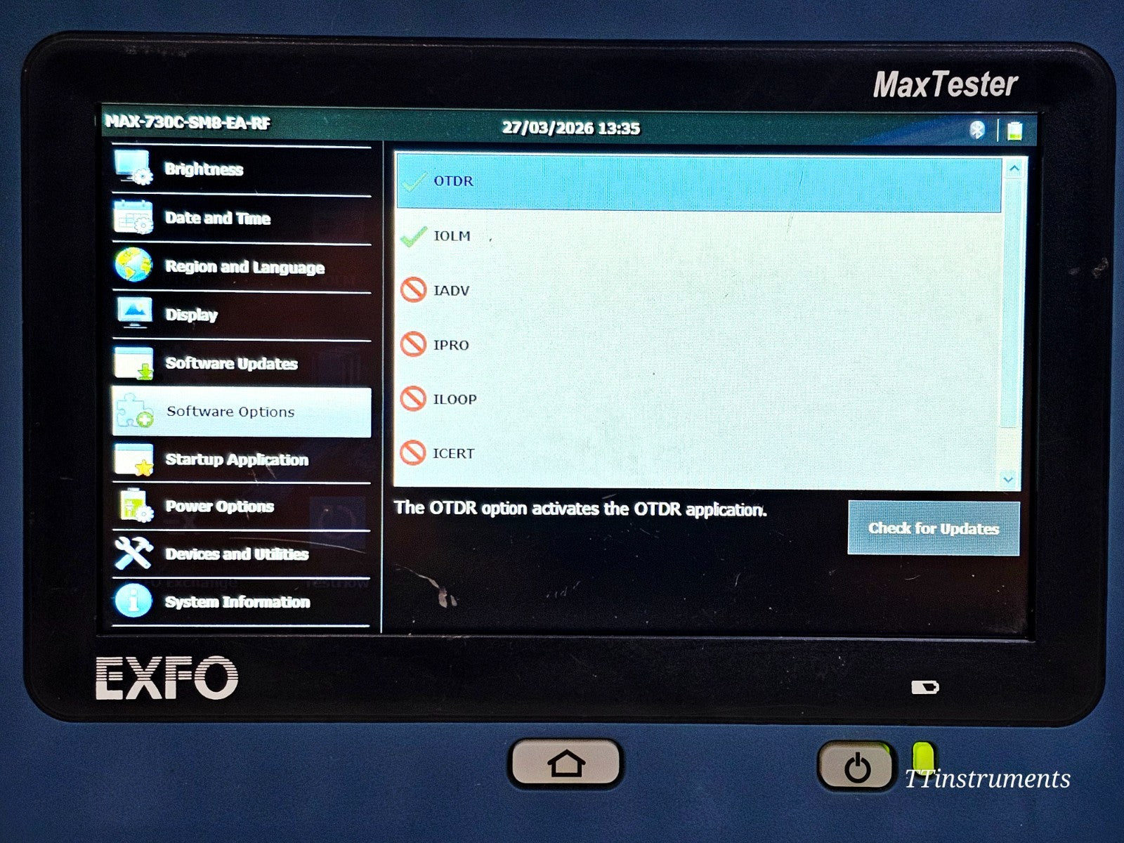 EXFO MAX-730C-SM8-EA OTDR angle view showing overall unit condition