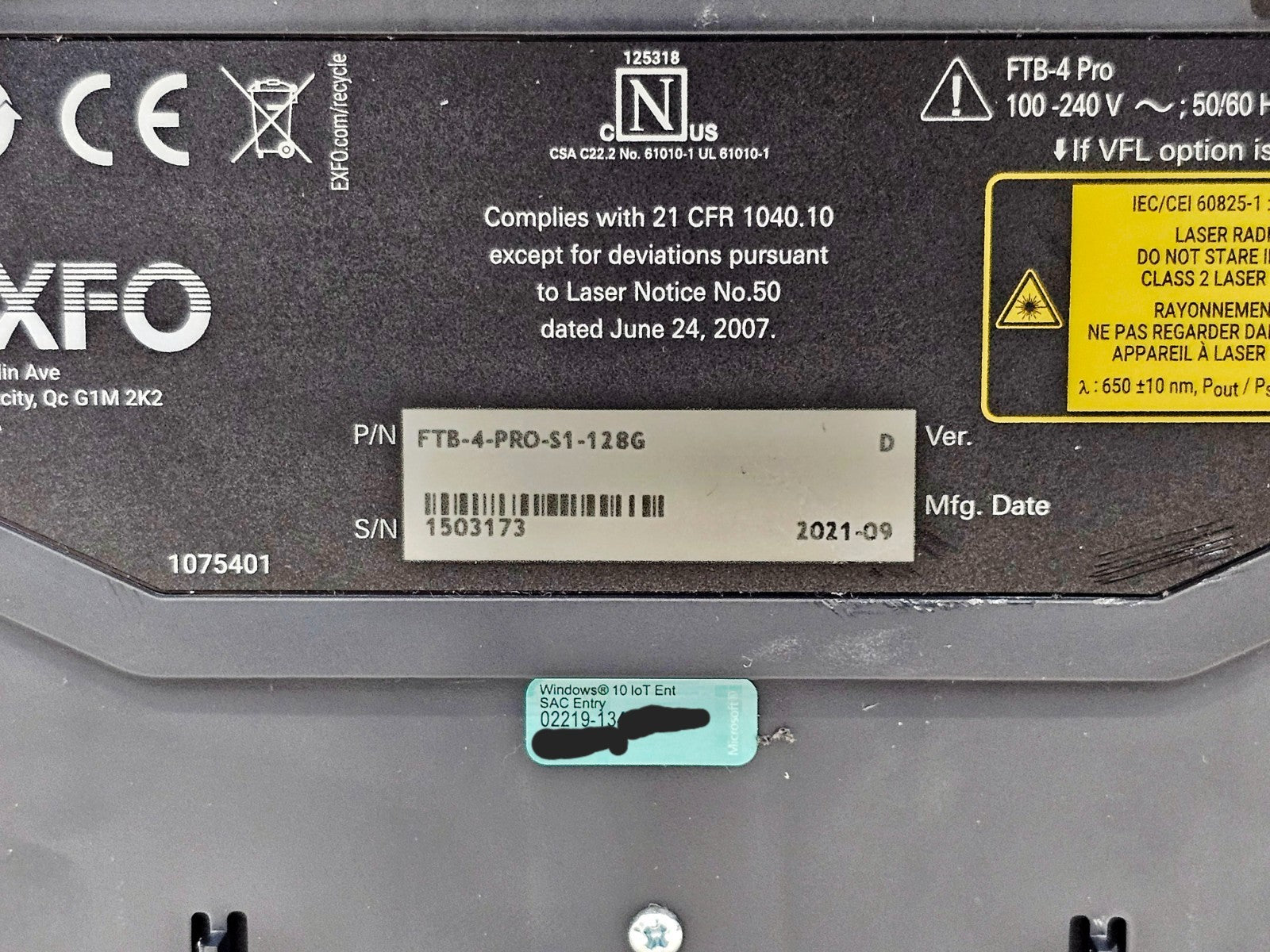 EXFO FTB-4 used fibre optic test set top panel view