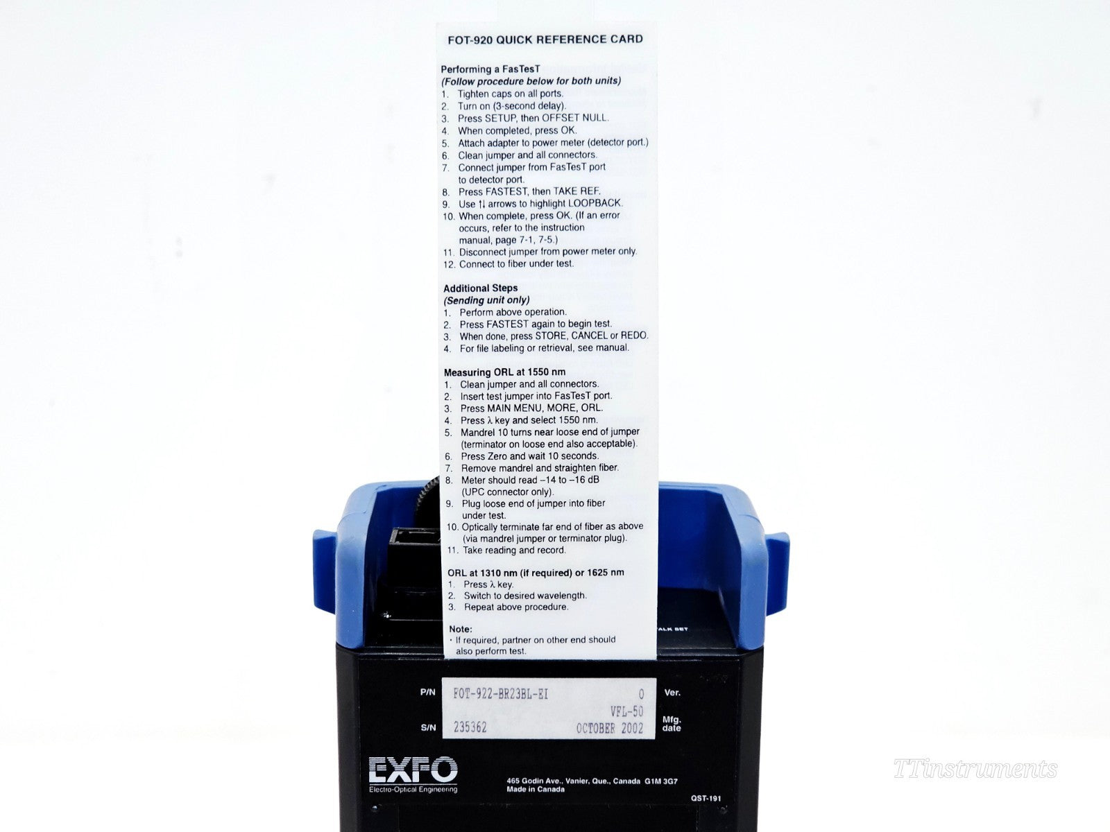 EXFO FOT-920 MaxTester Optical Loss Tester 1310/1550 SM OLT FOT-922