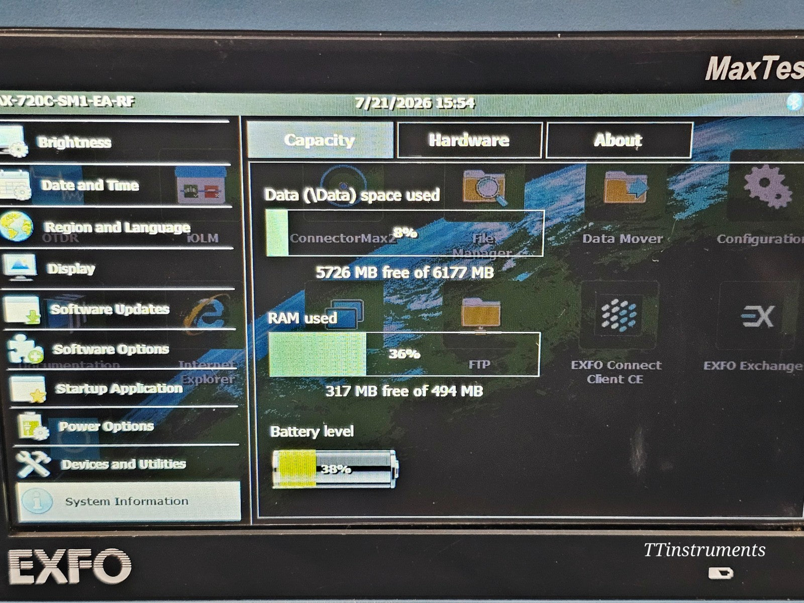 EXFO MAX-720C-SM1-EA OTDR keypad and navigation button detail
