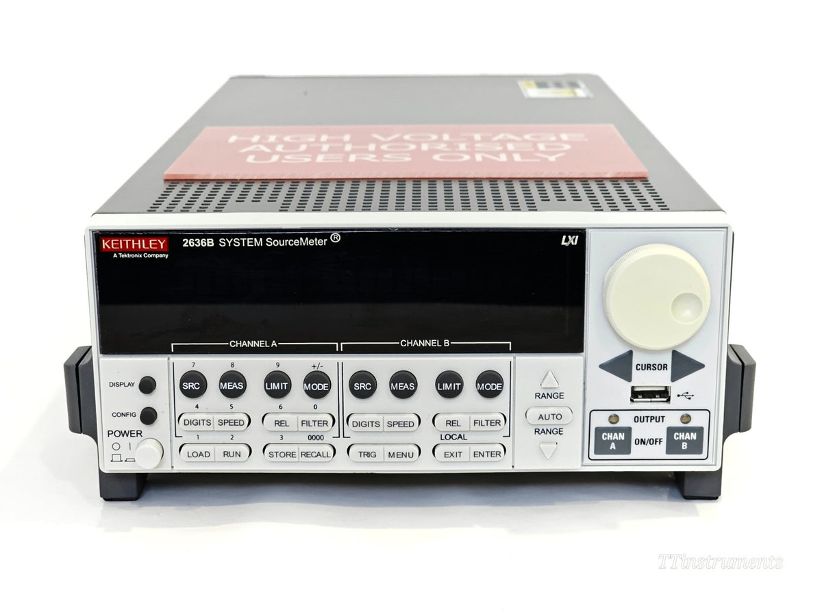 Keithley 2636B SMU front panel display and controls close-up