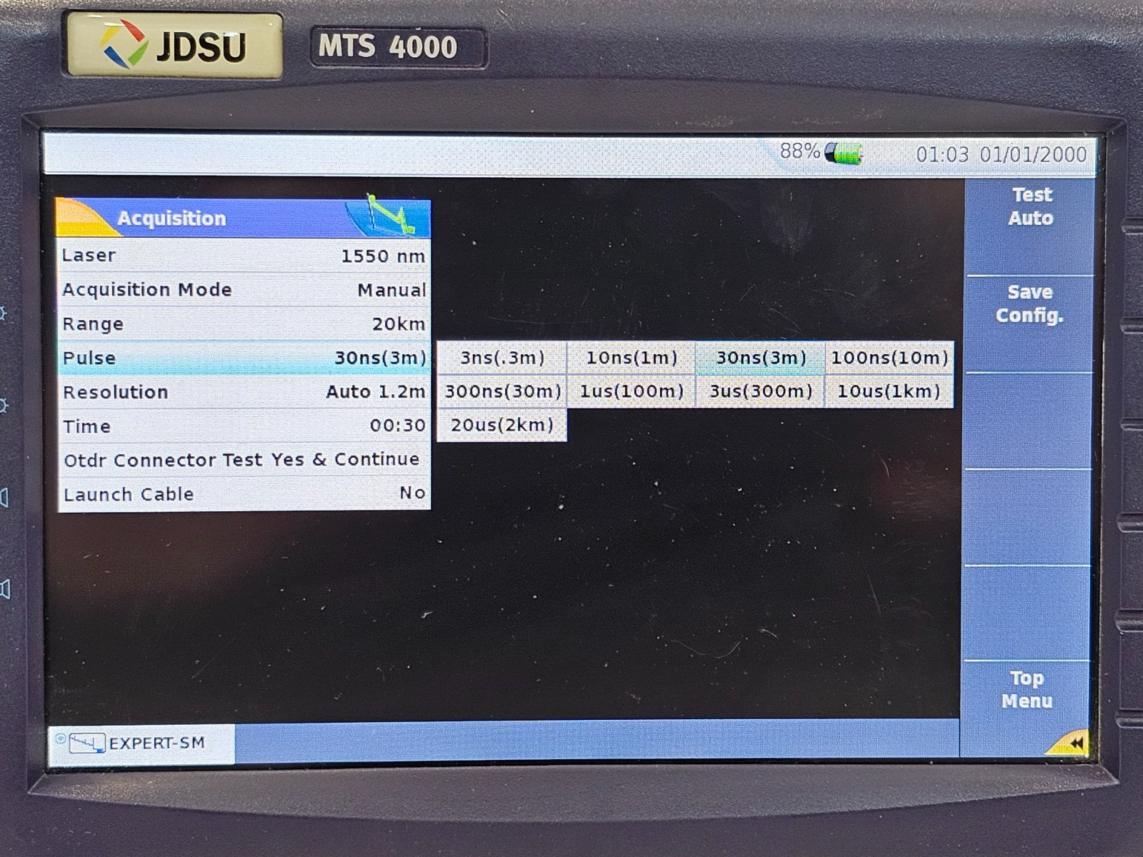 JDSU MTS 4000 Mainframe with PM/VFL & 4126 MA SM OTDR 1310/1550nm SC-APC