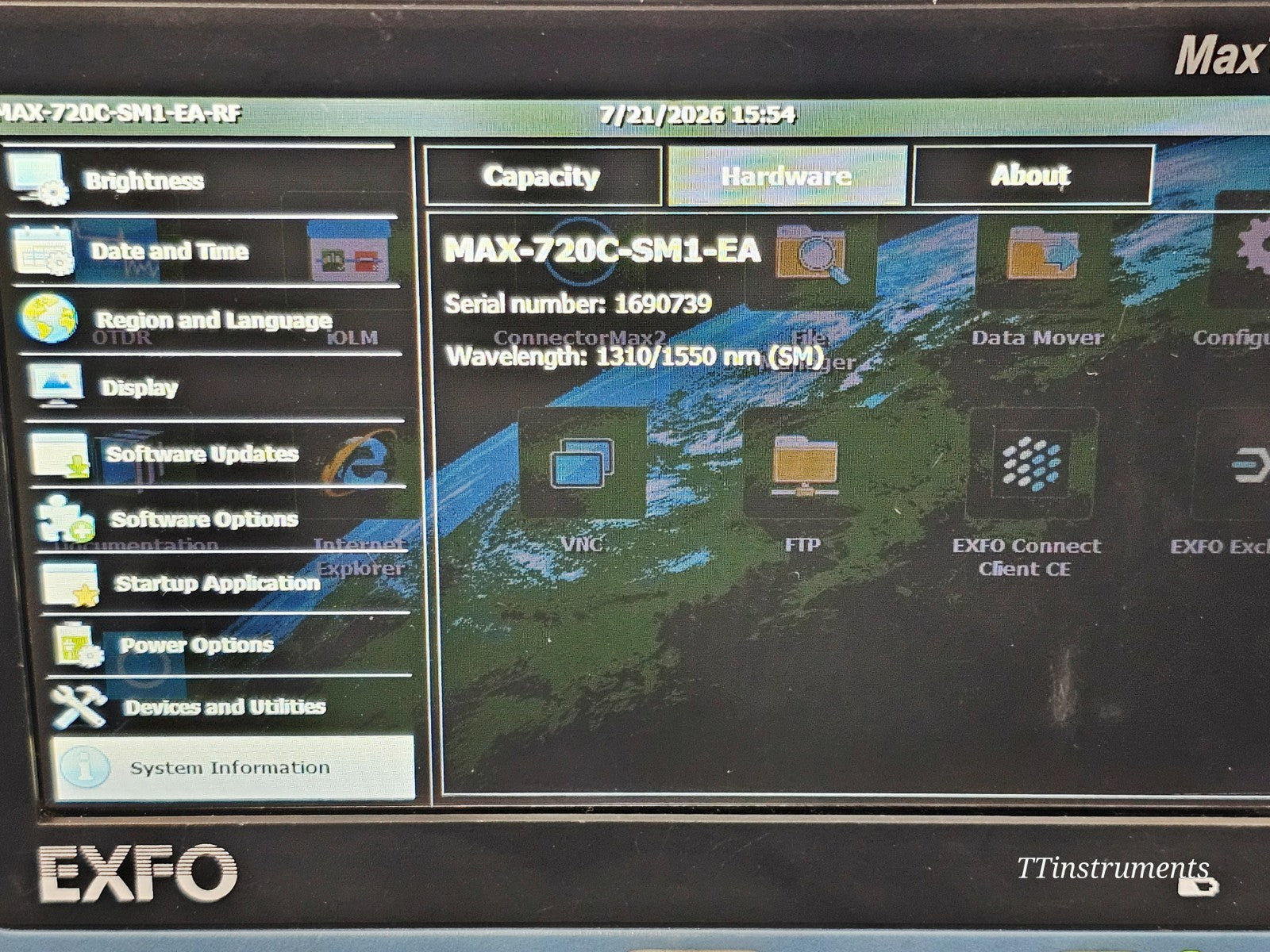 EXFO MAX-720C-SM1-EA OTDR angled view showing overall unit condition