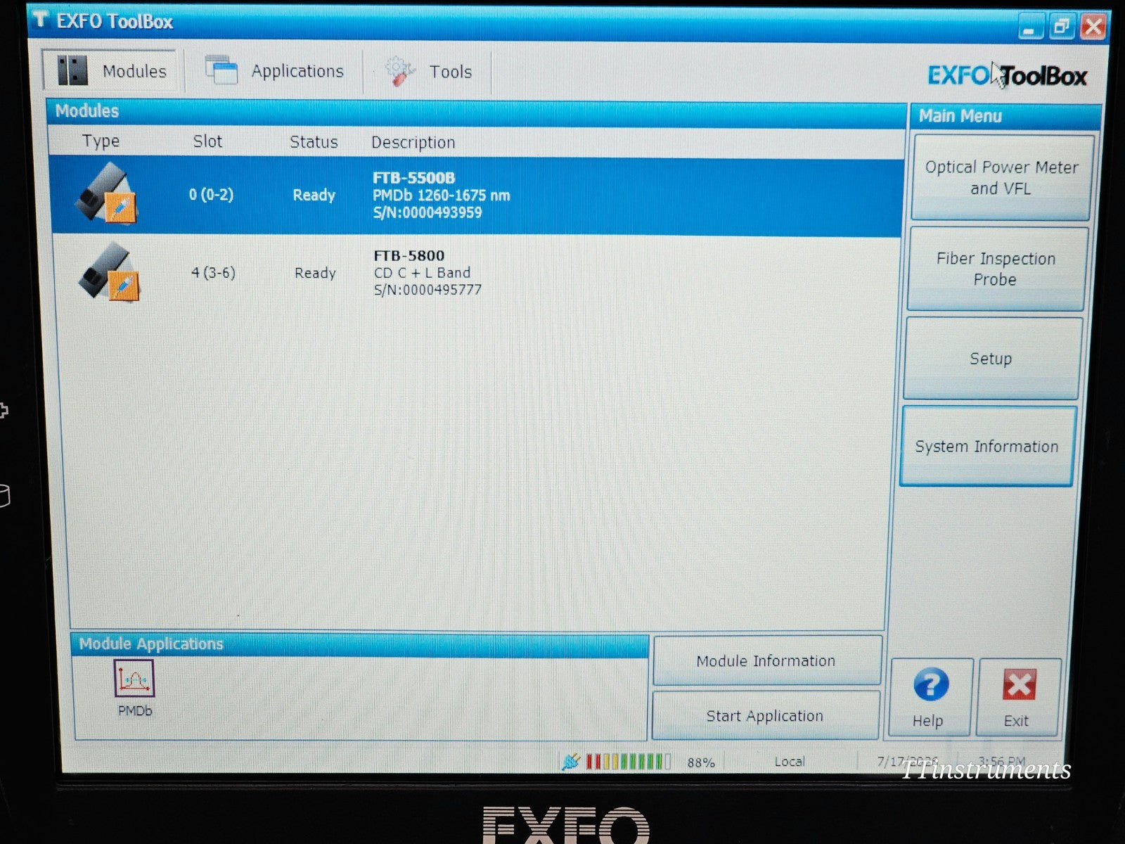 EXFO FTB-500 handle and carry grip detail on portable fibre test unit