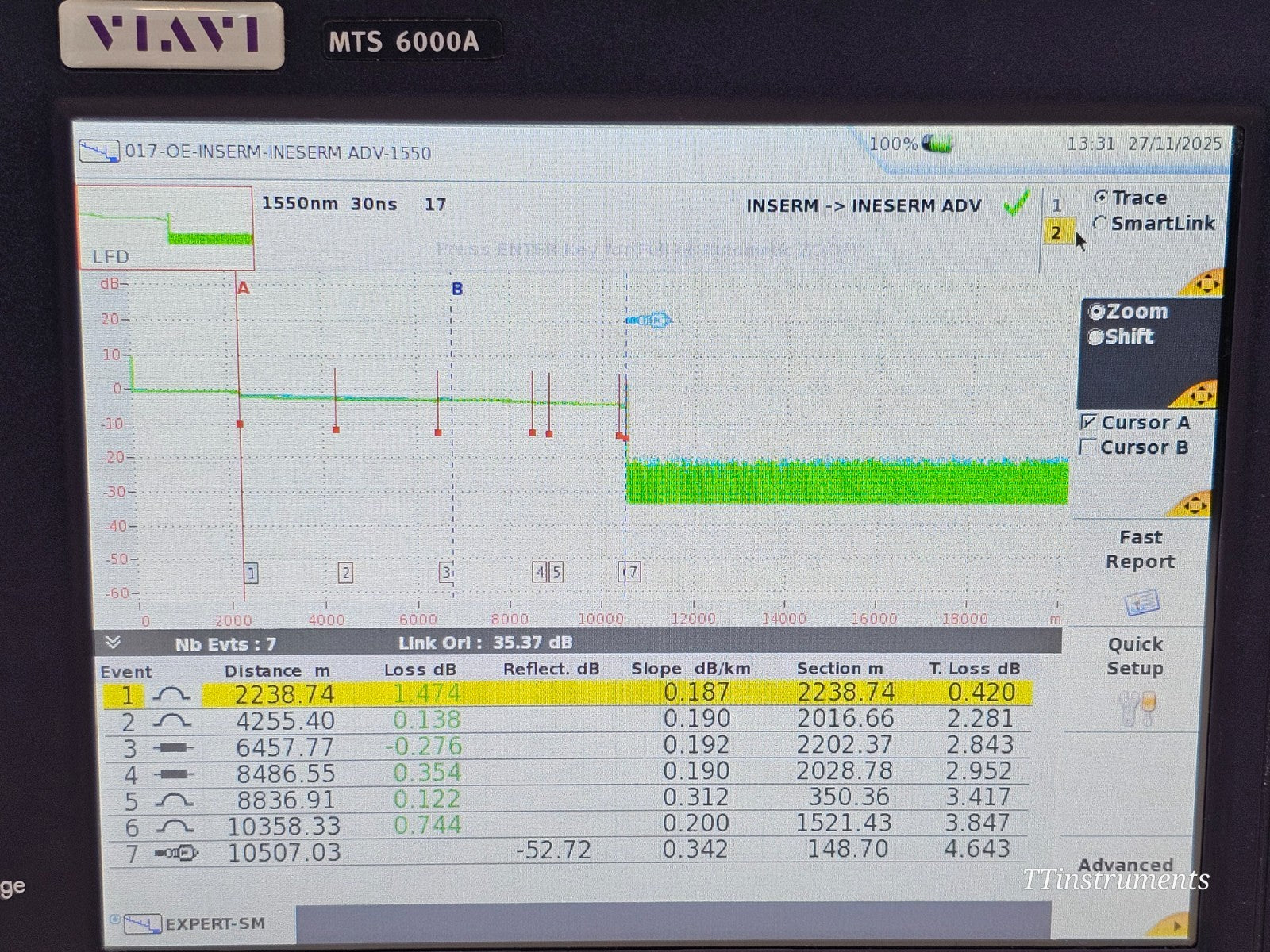 Calibrated Viavi JDSU MTS 6000A V2 + 8126D SM OTDR 1310/1550 nm 50/50 dB High Po