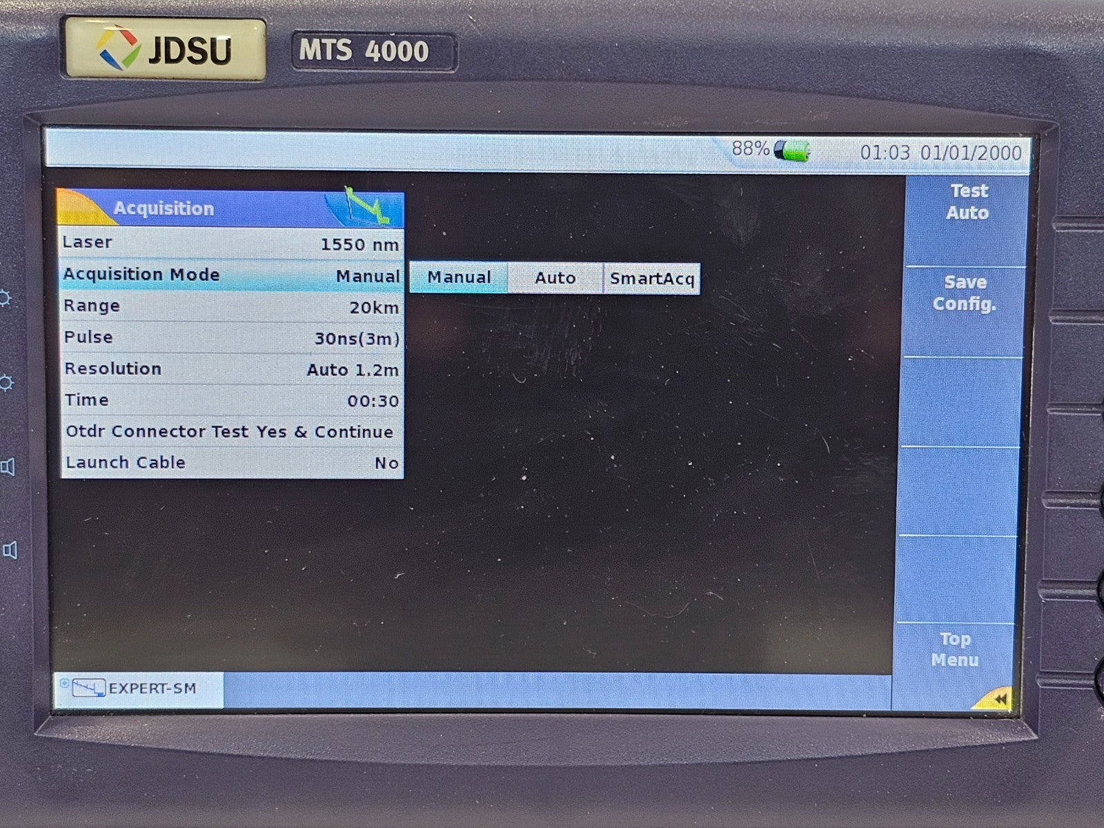 JDSU MTS 4000 Mainframe with PM/VFL & 4126 MA SM OTDR 1310/1550nm SC-APC