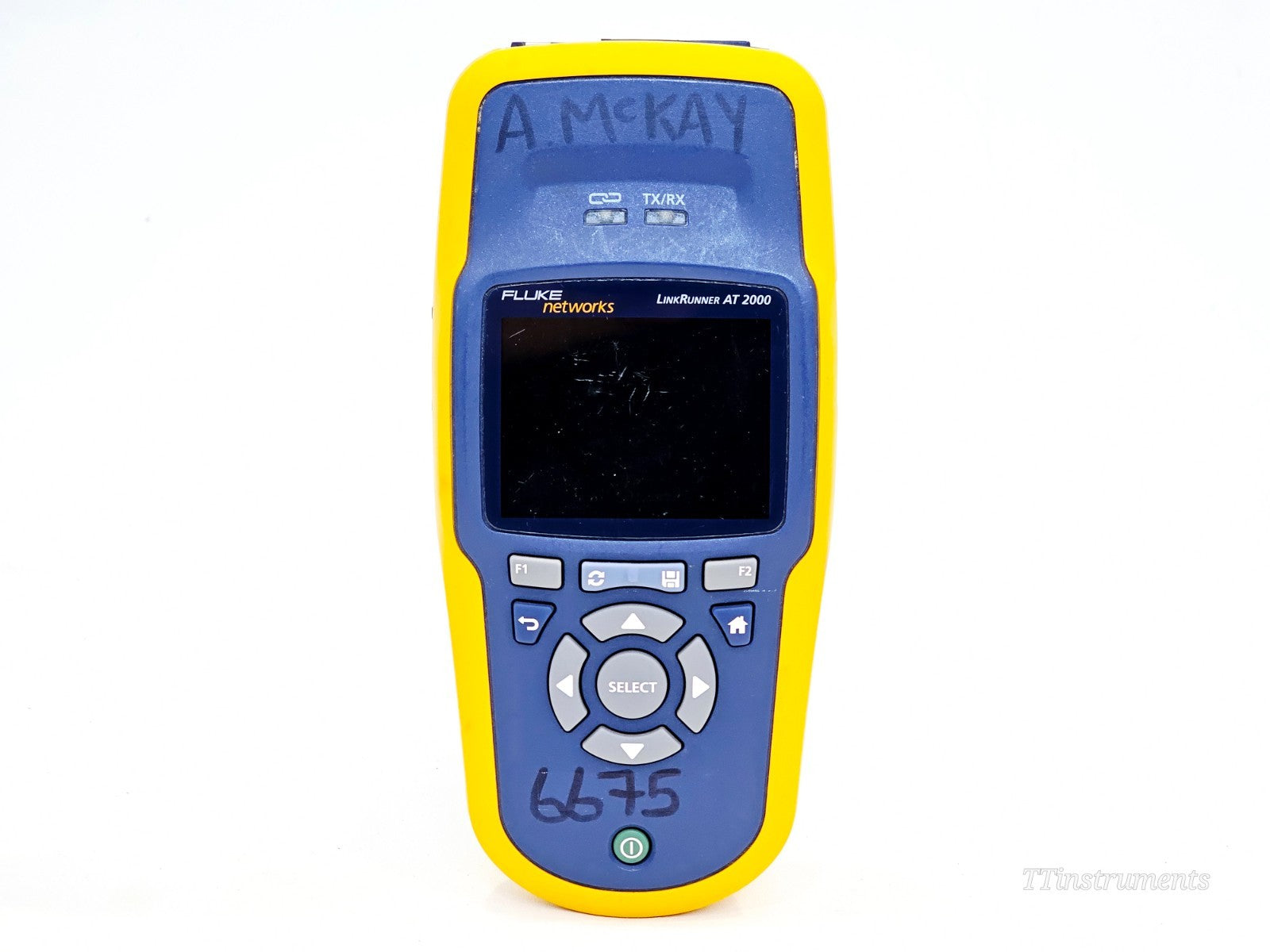 Fluke Networks network tester side angle view showing ports and connectors