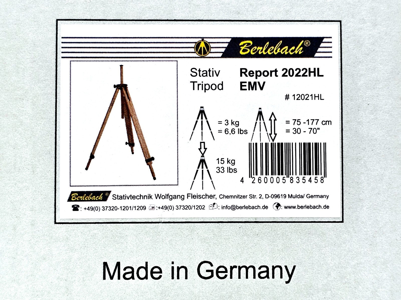 Berlebach Mulda Ash Wood-tripod Report 2022HL EMV 12021HL