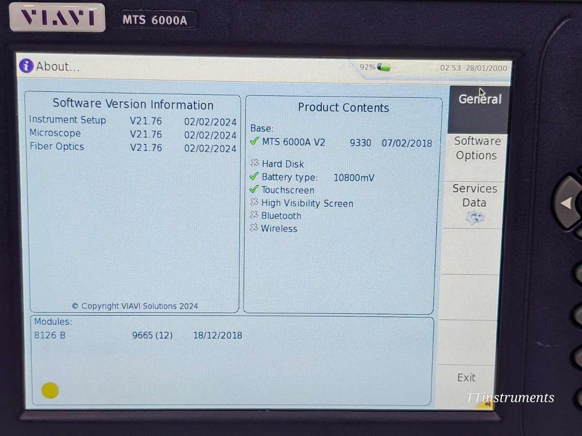 VIAVI MTS 6000A V2 Mainframe + 8126B SM OTDR 1310/1550nm 41/40dB APC11