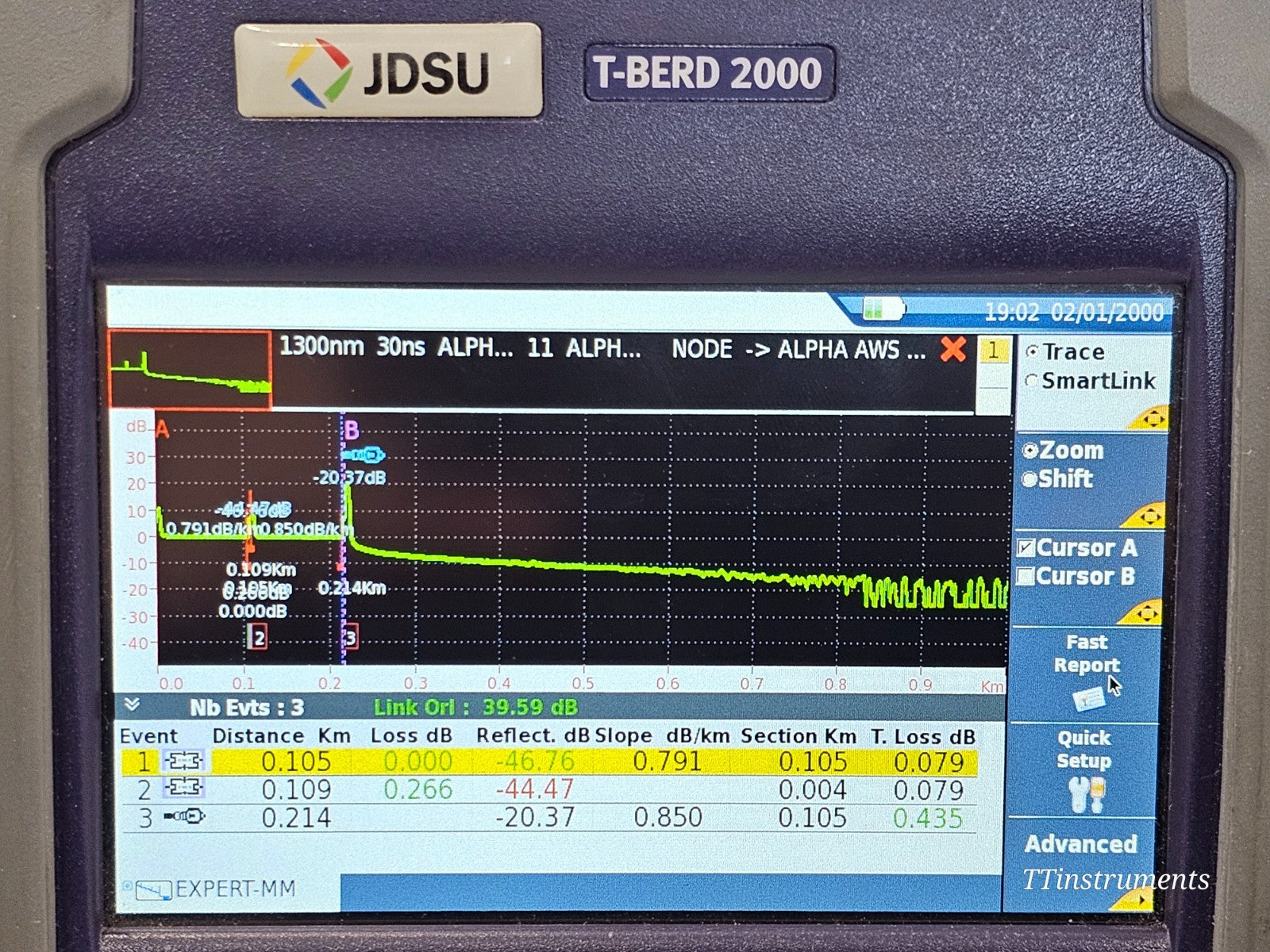 Viavi JDSU T-BERD 2000 OTDR kit overall view — mainframe, module, scope, and accessories