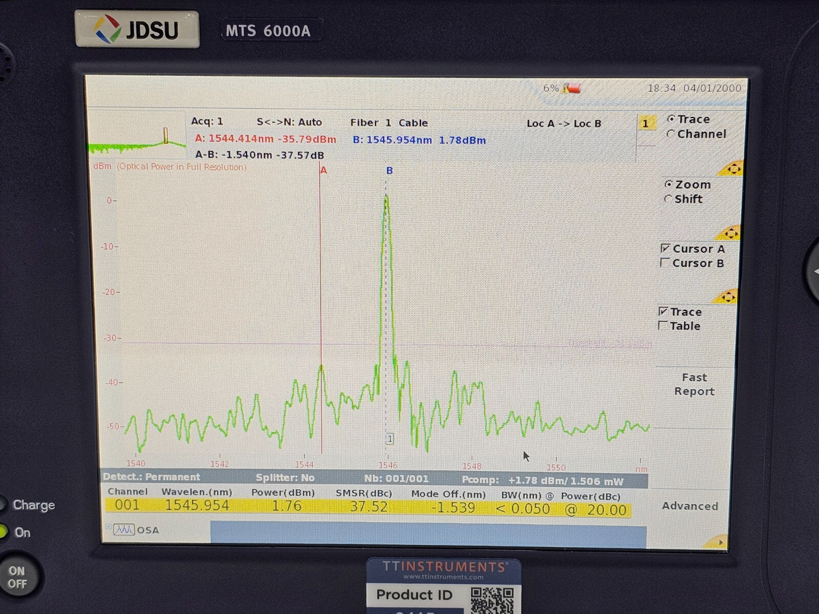 Viavi JDSU 6000V2 with OSA-110M module, overall condition view of used unit