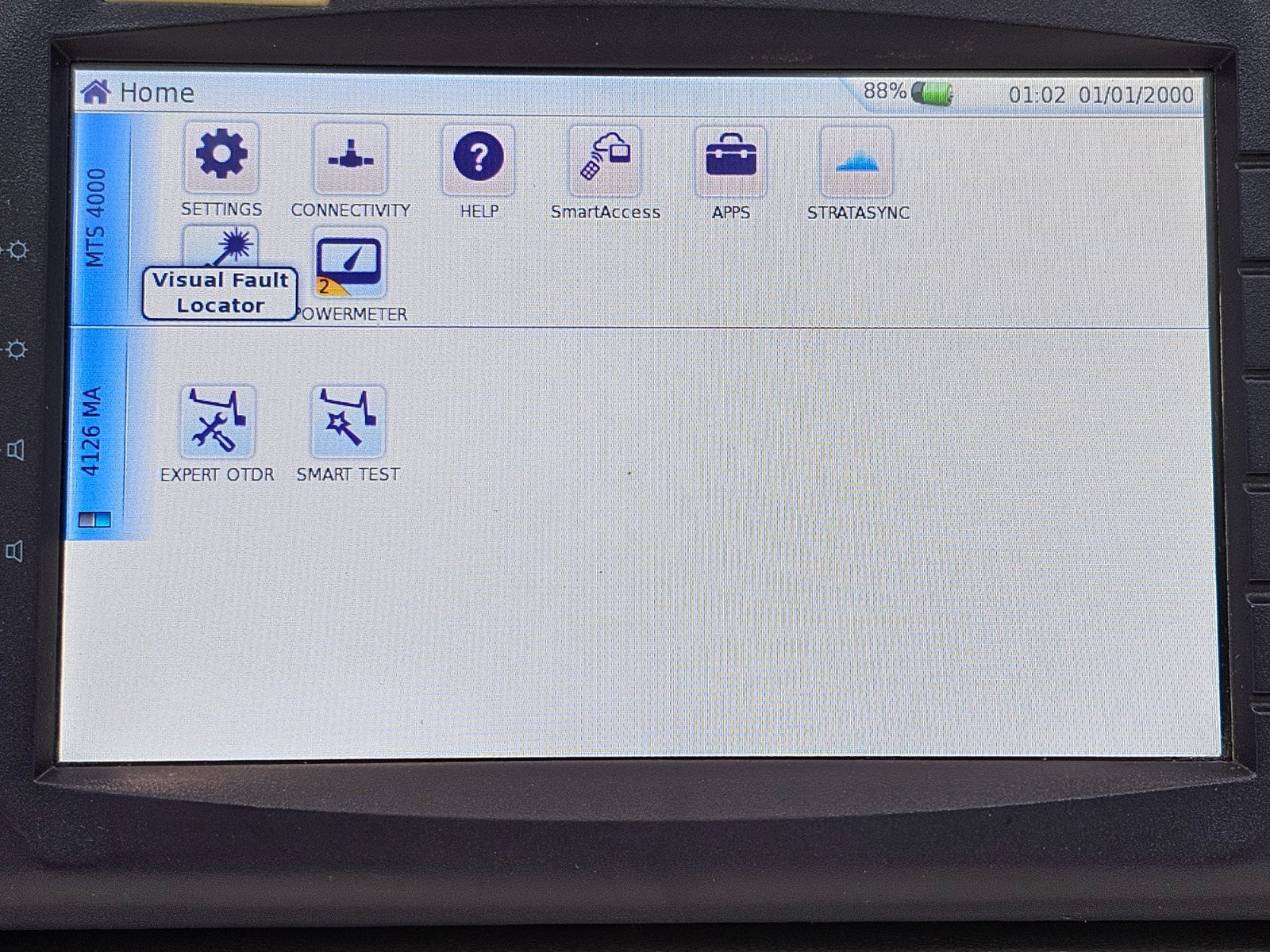 JDSU MTS 4000 Mainframe with PM/VFL & 4126 MA SM OTDR 1310/1550nm SC-APC
