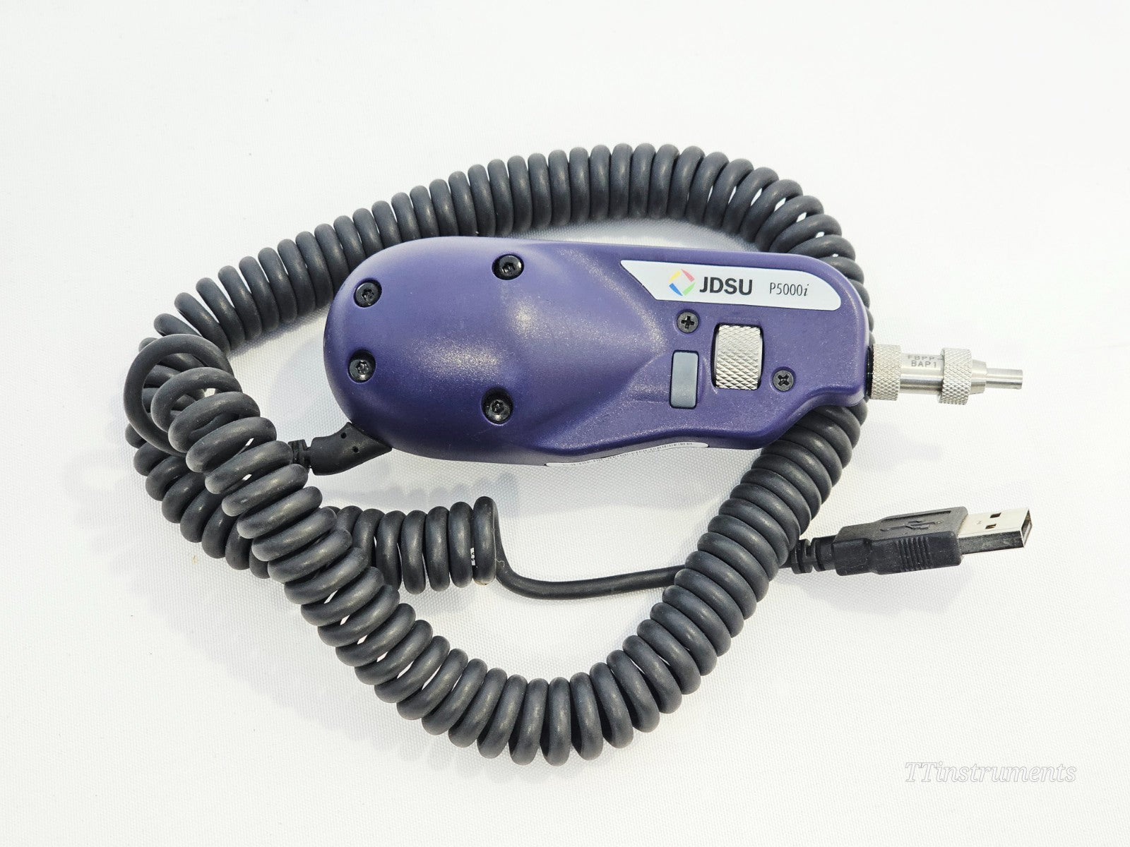 VIAVI JDSU fiber optic tester side angle view showing ports and connectors