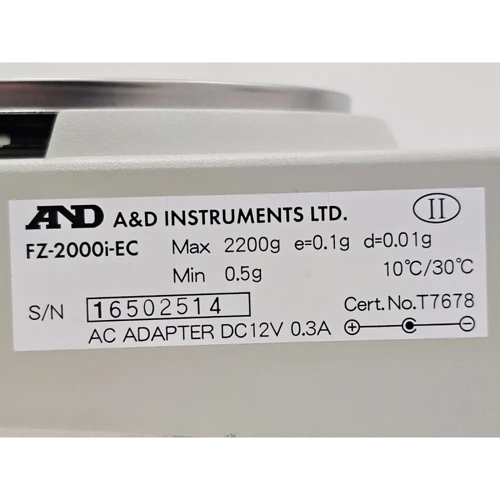 A&D FZ-2000i balance rear panel showing connectivity ports and power input