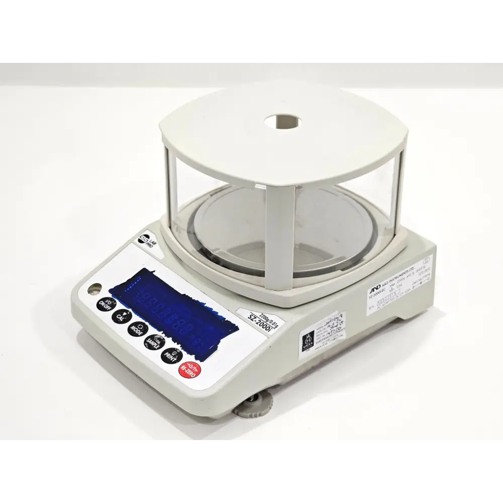 A&D FZ-2000i balance with draught shield assembly fitted on weighing pan