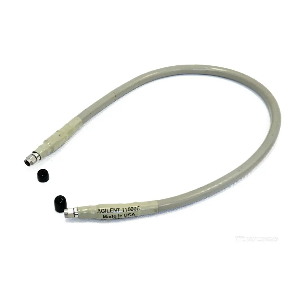 Agilent 11500E 3.5mm to 3.5mm DC-26.5GHz cable assembly full length view with two black connector caps