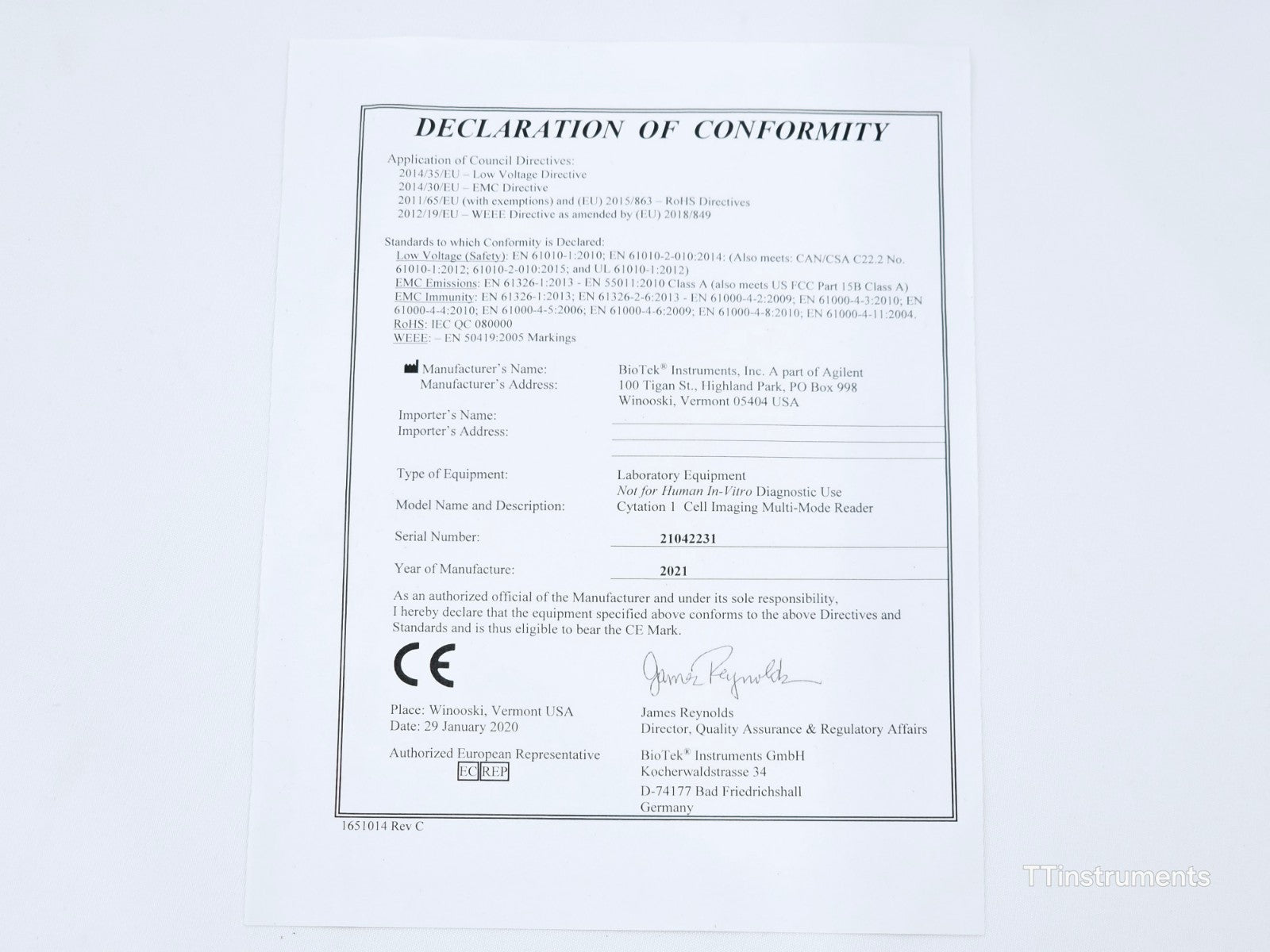 Agilent BioTek Cytation 1 Model CYT1V Cell Imaging Multimode Reader 365 465 590