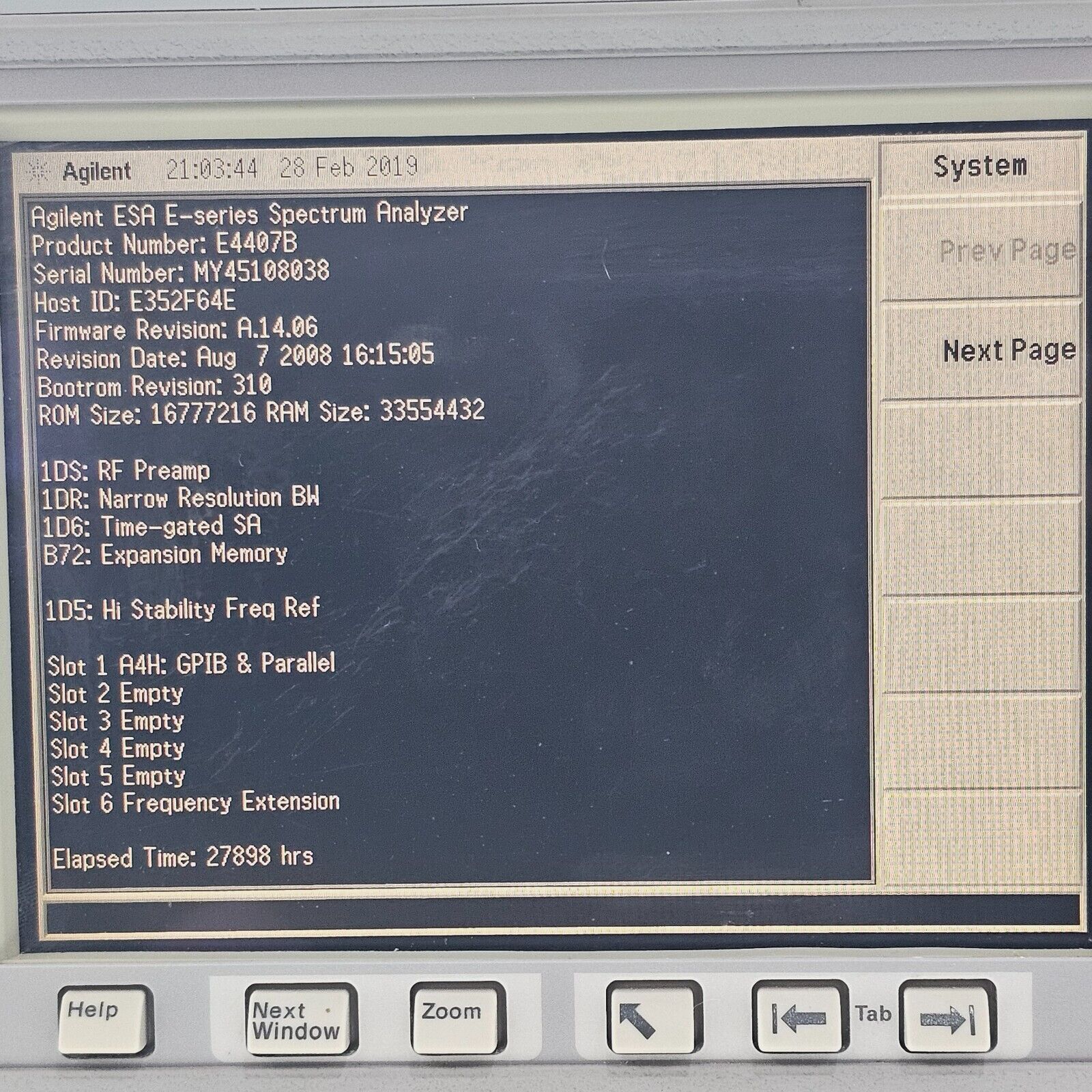 Agilent E4407B 9kHz-26.5GHz ESA-E Series Spectrum Analyzer Opt. 1D5/6/S/R A4H B7