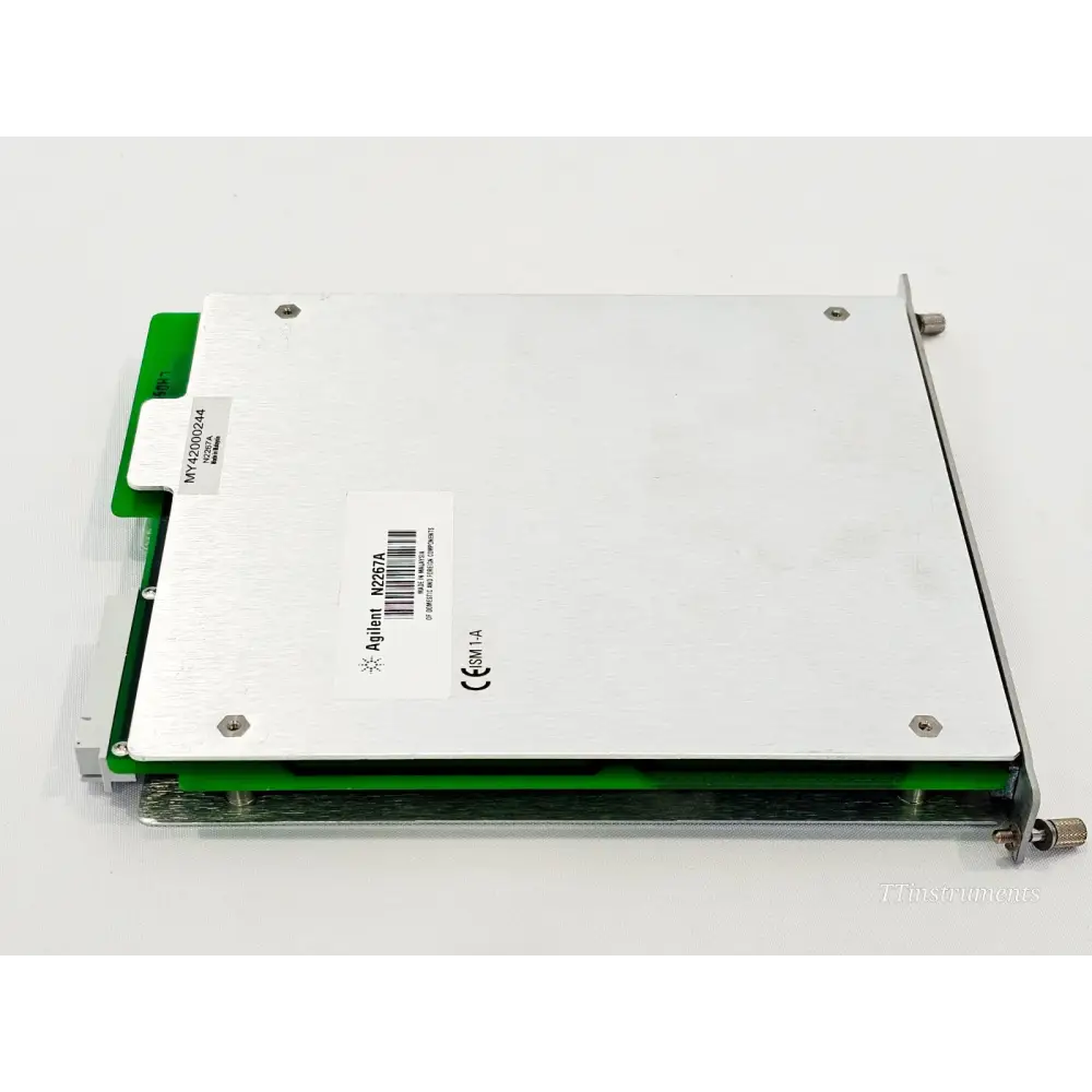 Agilent N2267A relay module — rear/top view showing brushed aluminium cover, N2267A barcode label and CE ISM 1-A mark