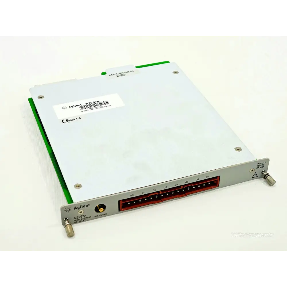 Agilent Keysight N2267A High Current GP Relay Module — angled top view showing front panel and serial label MY42000244