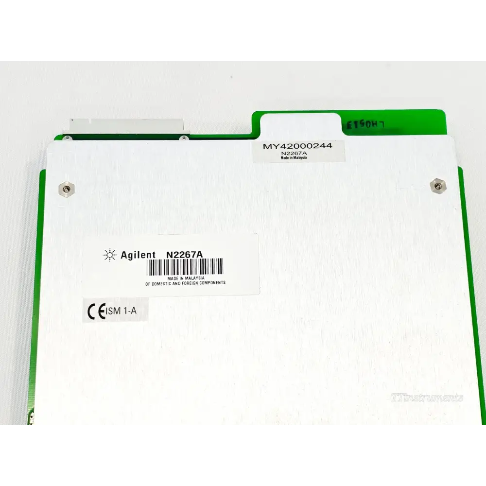 Agilent N2267A close-up of rear cover label showing serial number MY42000244, CE mark and ISM 1-A classification