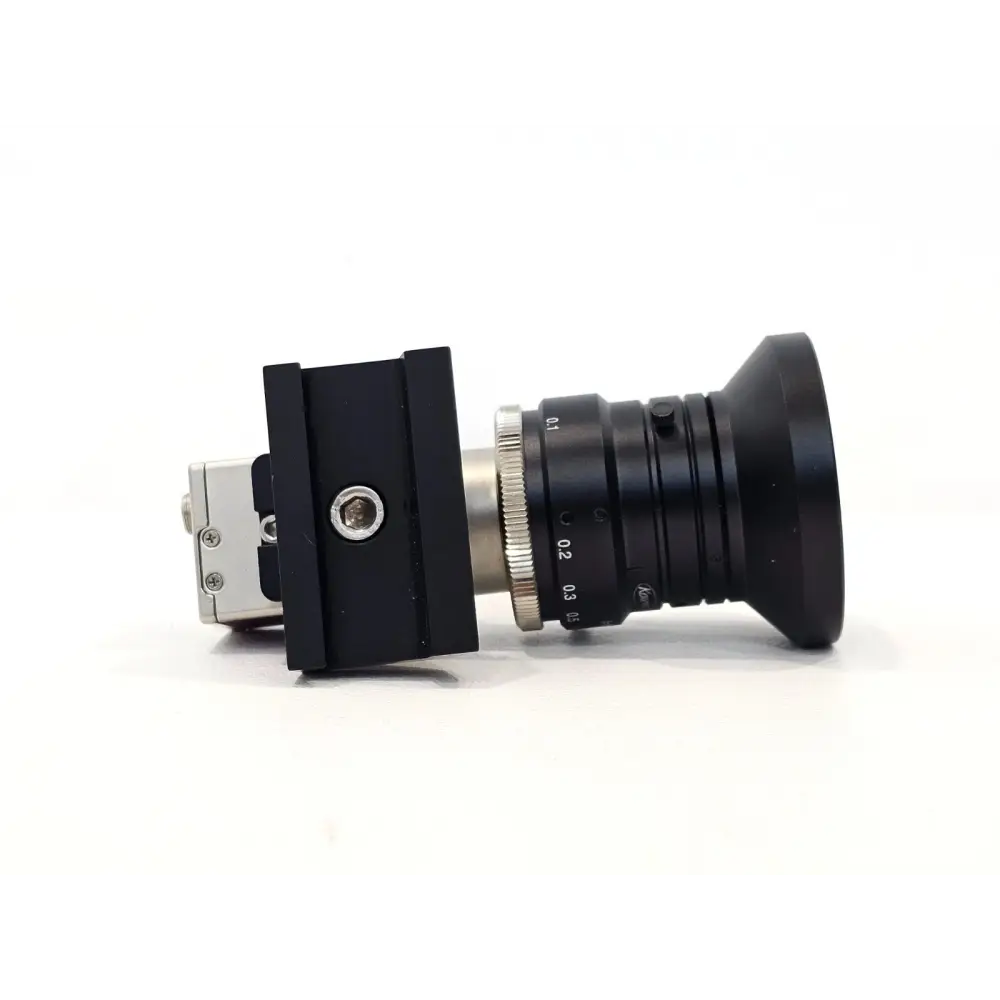 Allied Vision Mako G-234C GigE camera bottom-front view on Thorlabs rail clamp showing lens focus scale